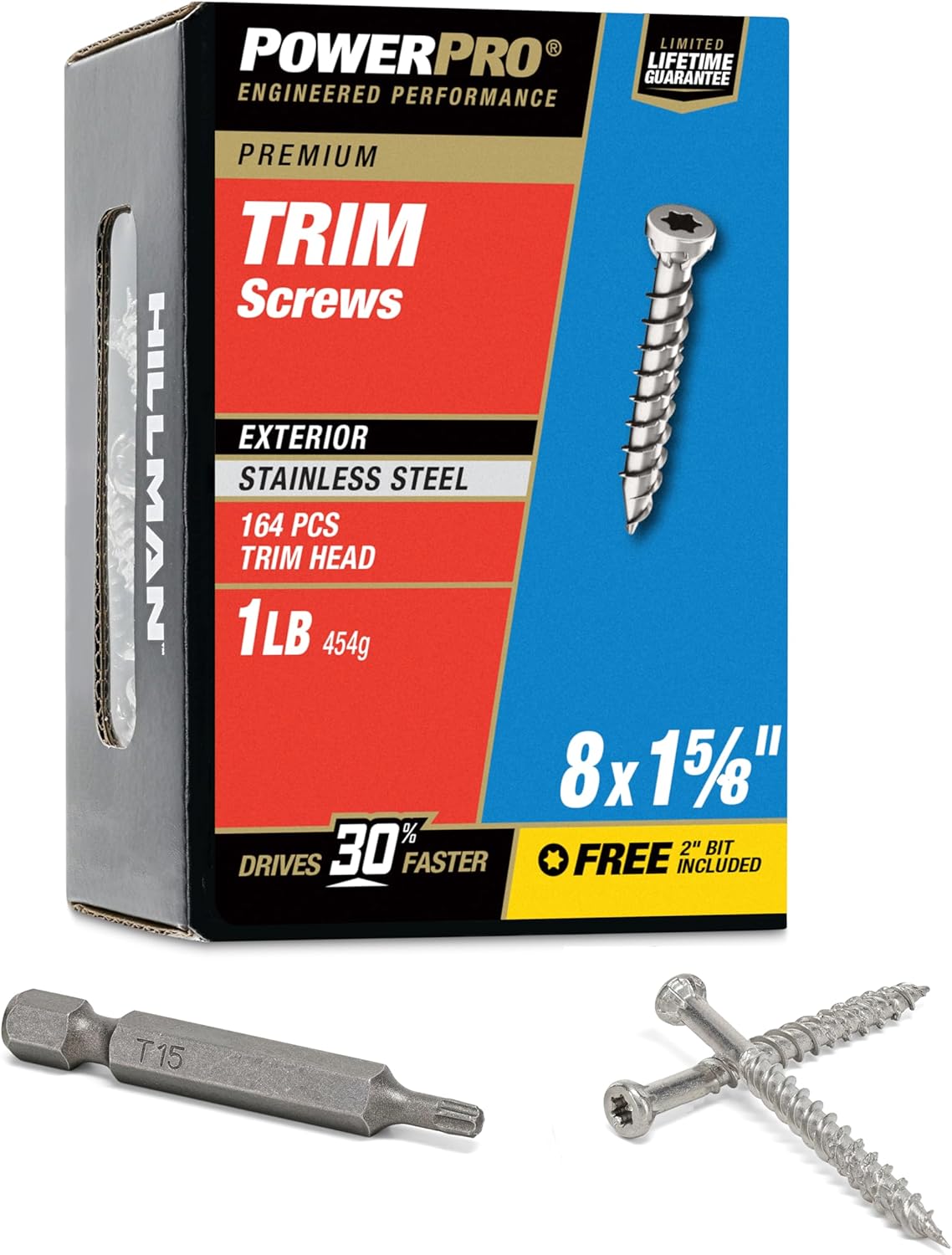 Power Pro Premium 305 Stainless Steel Trim Screws (#8 x 1-5/8") - 1lb Box