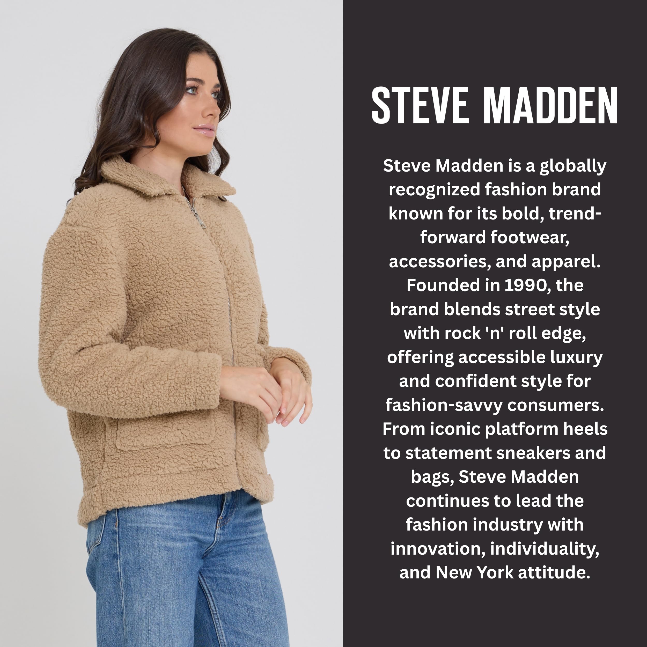 Steve Madden Sherpa Jacket Women - Oversized Faux Fur Winter Coats for Women, Shearling Fleece Plus Size Winter Jacket XS-3X