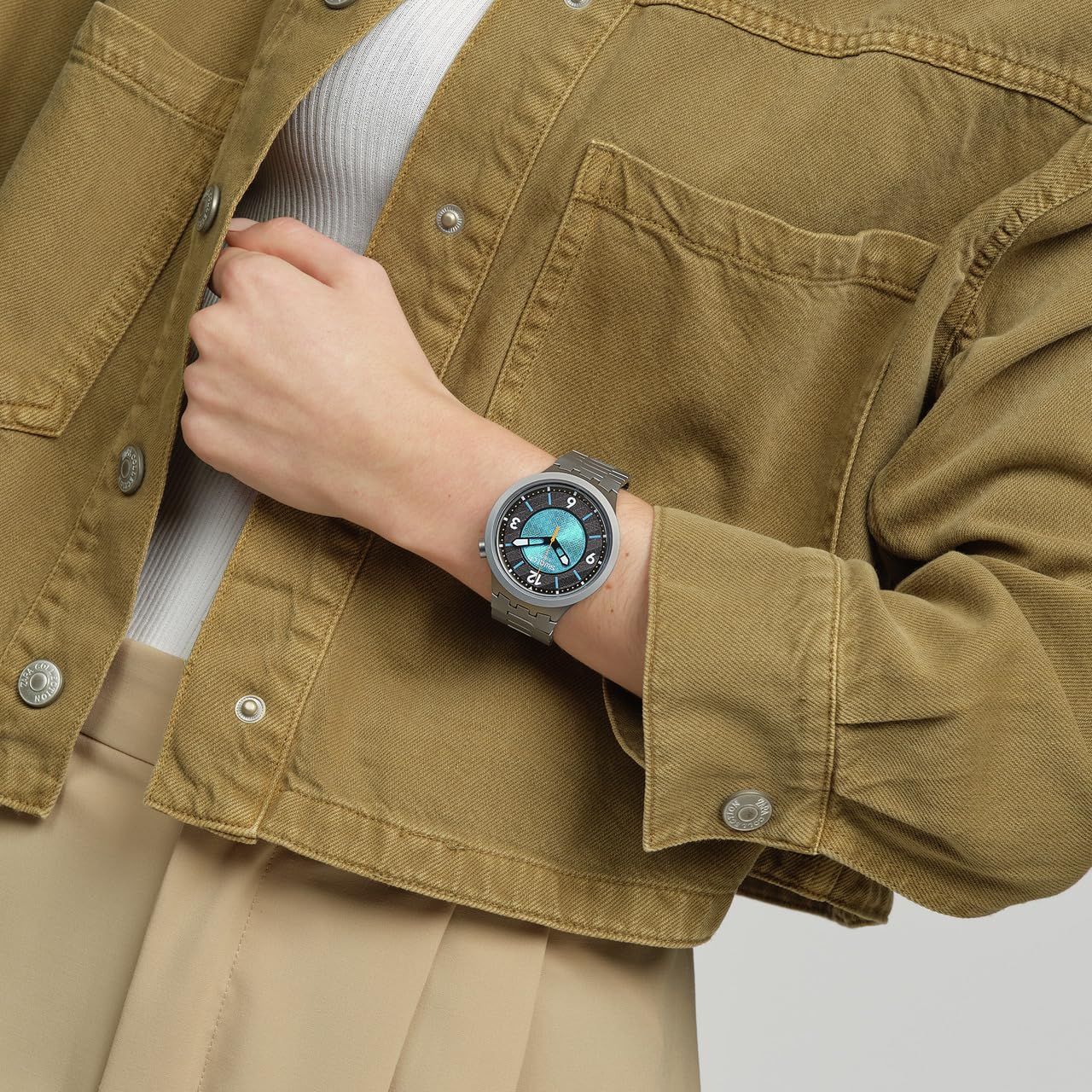 Swatch - Reloj en Acero, Azul Claro-Azul Claro-Gris