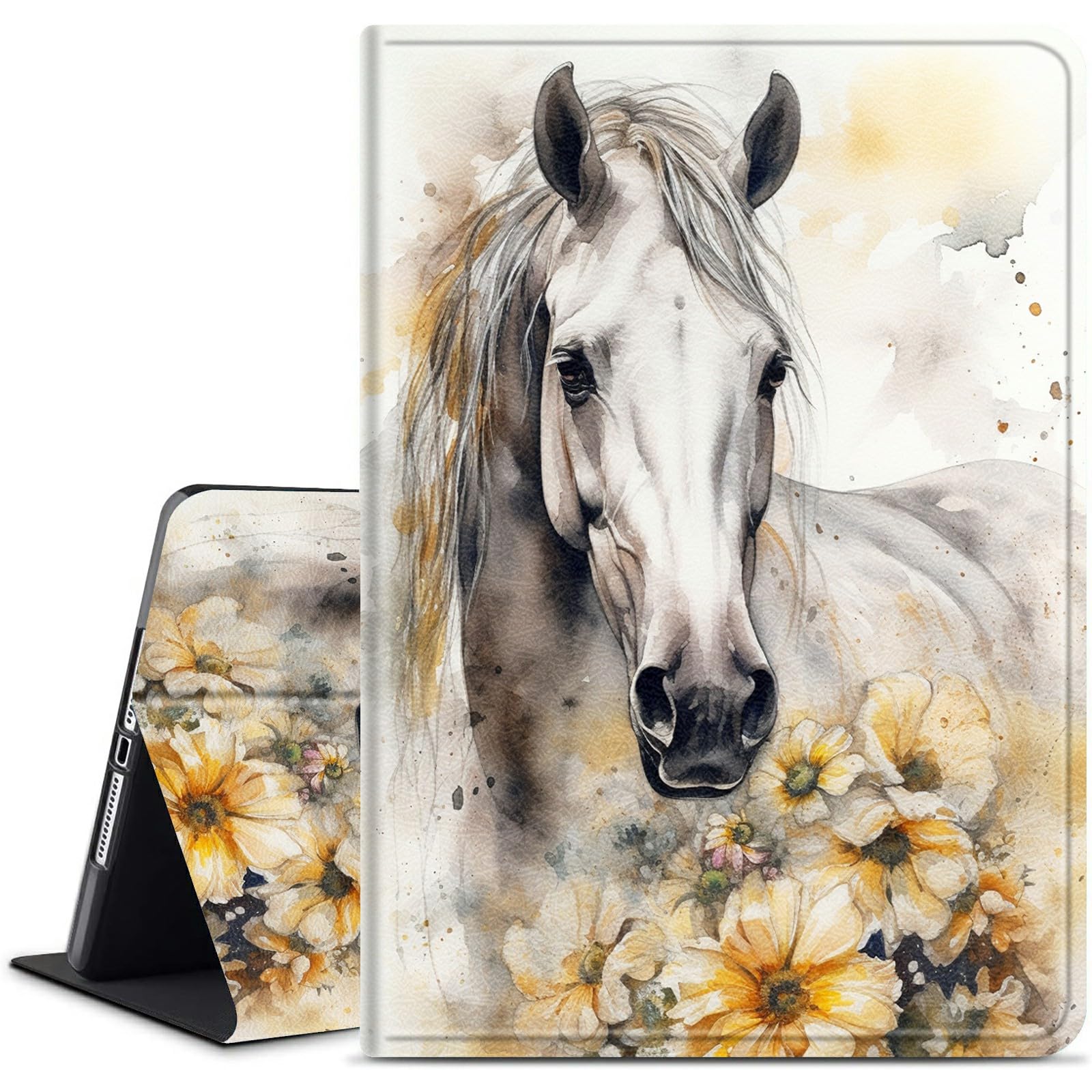 Dikoer for All-New Amazon Kindle Fire HD 10 Tablet Case (13th Generation, 2023 Release), Slim Adjustable Stand Back Shell Protection Smart Cover for Fire HD 10 2023 10.1 Inch, Flower Horse