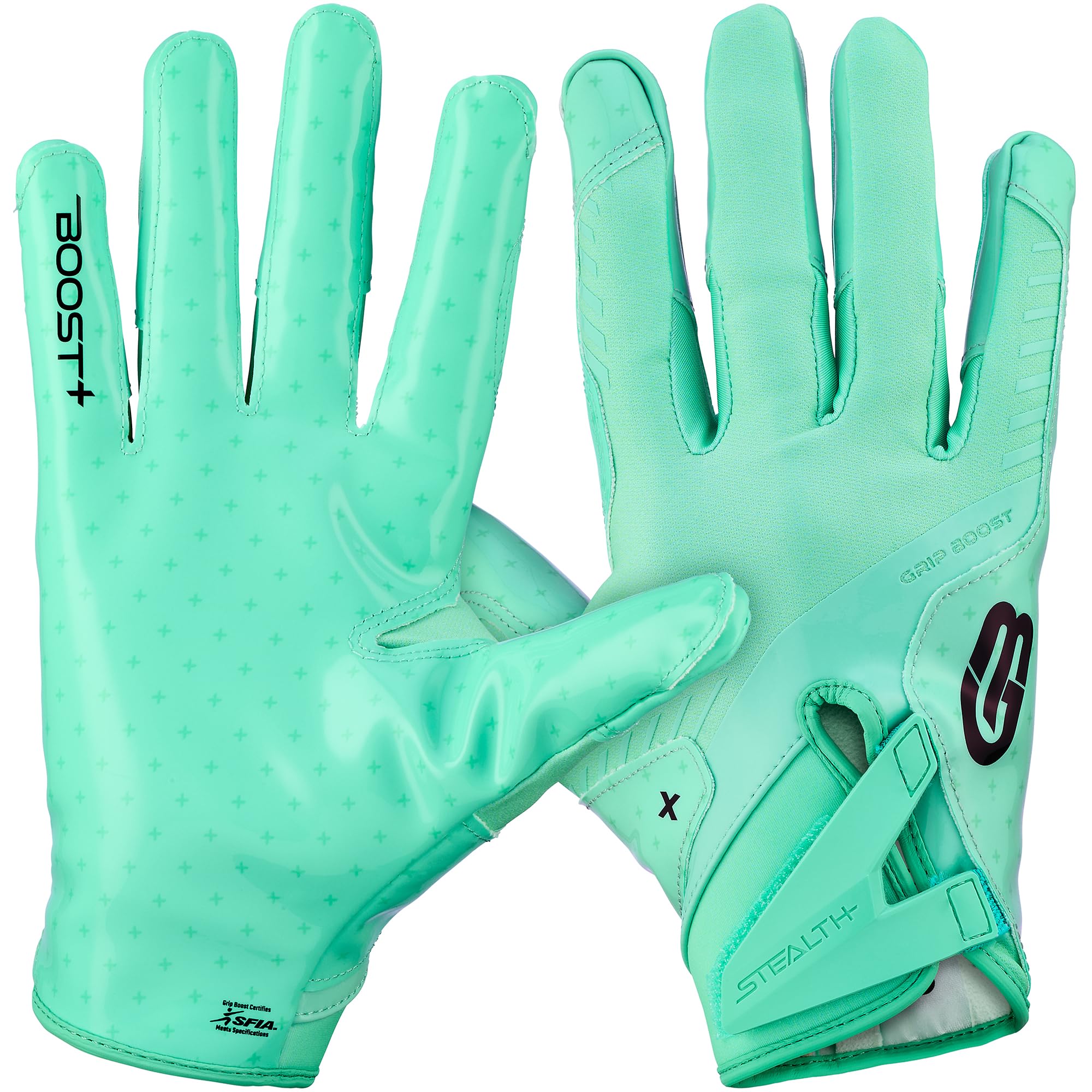 Grip Boost Football Gloves - Solid Stealth 6.0 Boost Plus Sticky Technology - Adult and Youth Football Gloves for Wide Receiver - Men's and Boys Sizes