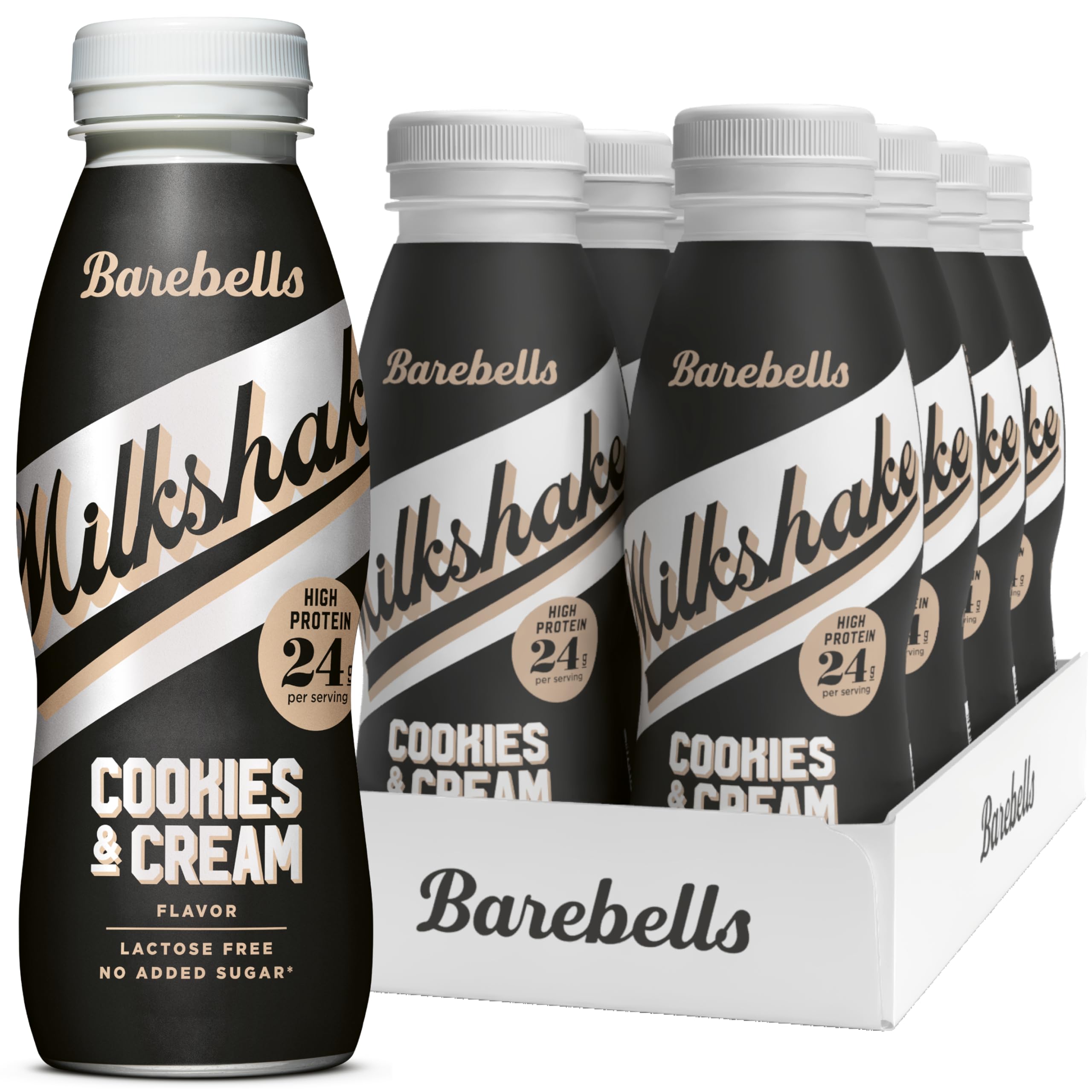 Barebells Milkshake Batido de Proteínas 24g Sin Lactosa Sin Gluten Sin Azúcares Añadidos Sabor Cookies & Cream Pack 8 x 330ml