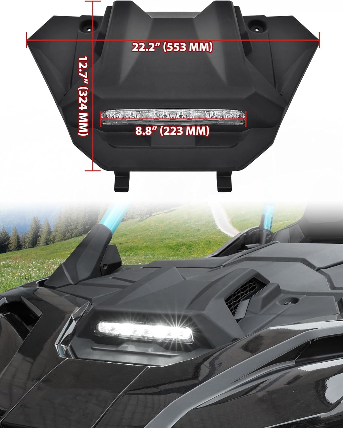 SAUTVS Hood Scoop with LED Spotlight for Polaris RZR PRO XP/PRO R/S 2025+ Accessories, Sport Front Hood Scoop with LED Auxiliary Light Accent Lamp Kit