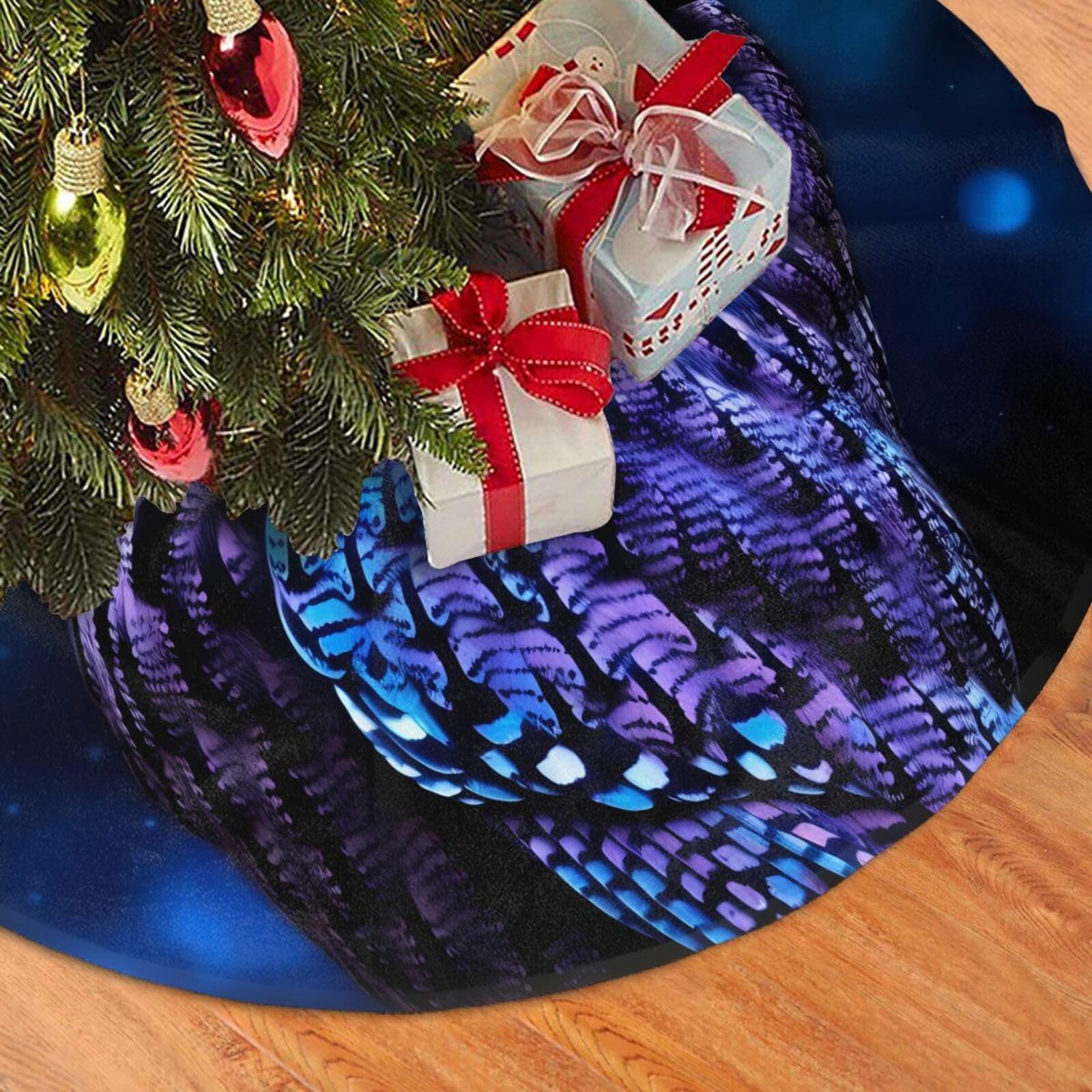 Fodpand Black Blue Owl Christmas Tree Skirt 30" Velvet Xmas Tree Skirt Mat Rustic Christmas Tree Mat Cover Winter Xmas Tree Collar For Indoor Outdoor Christmas Decorations