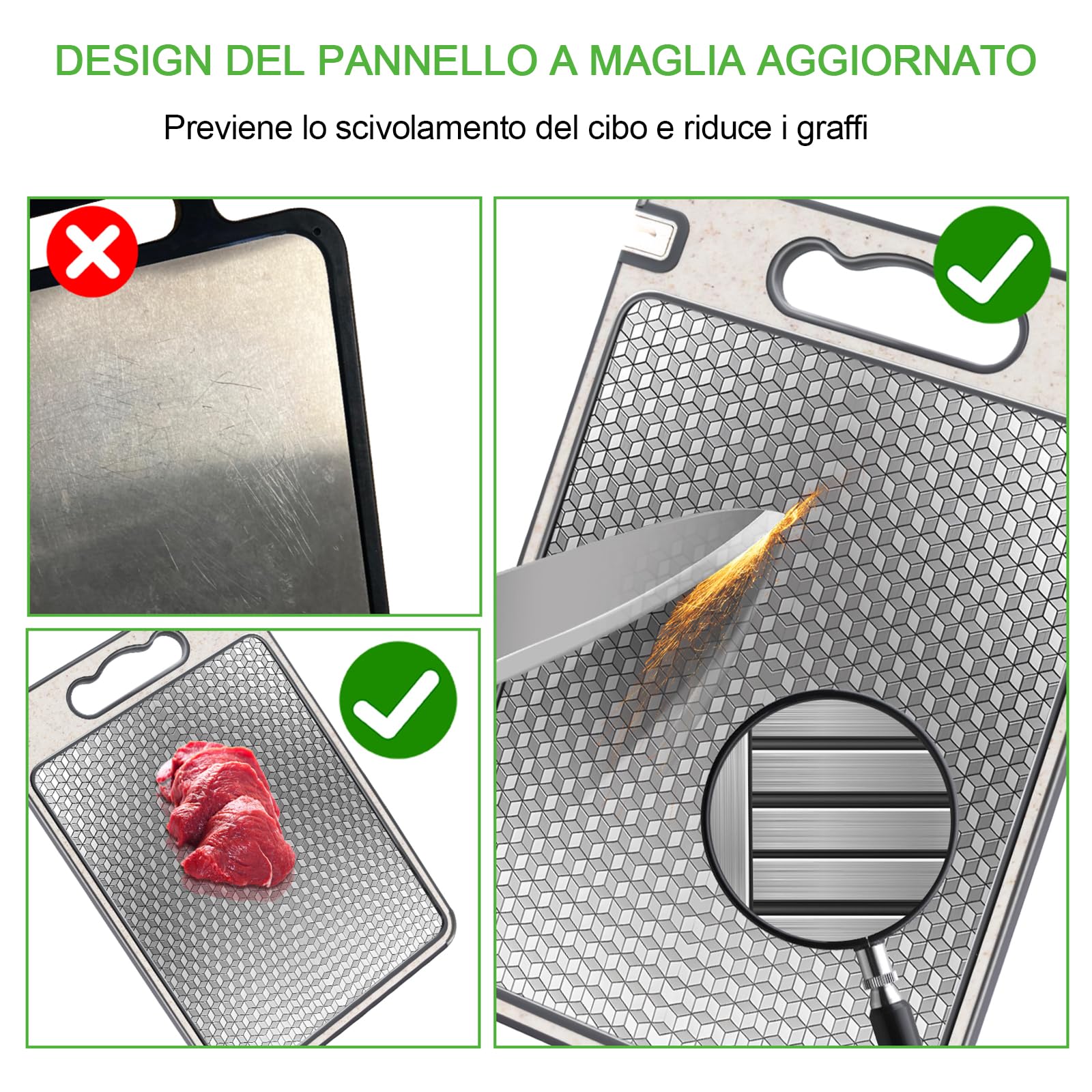 Tagliere in acciaio inox, tagliere a doppio lato per la cucina, design