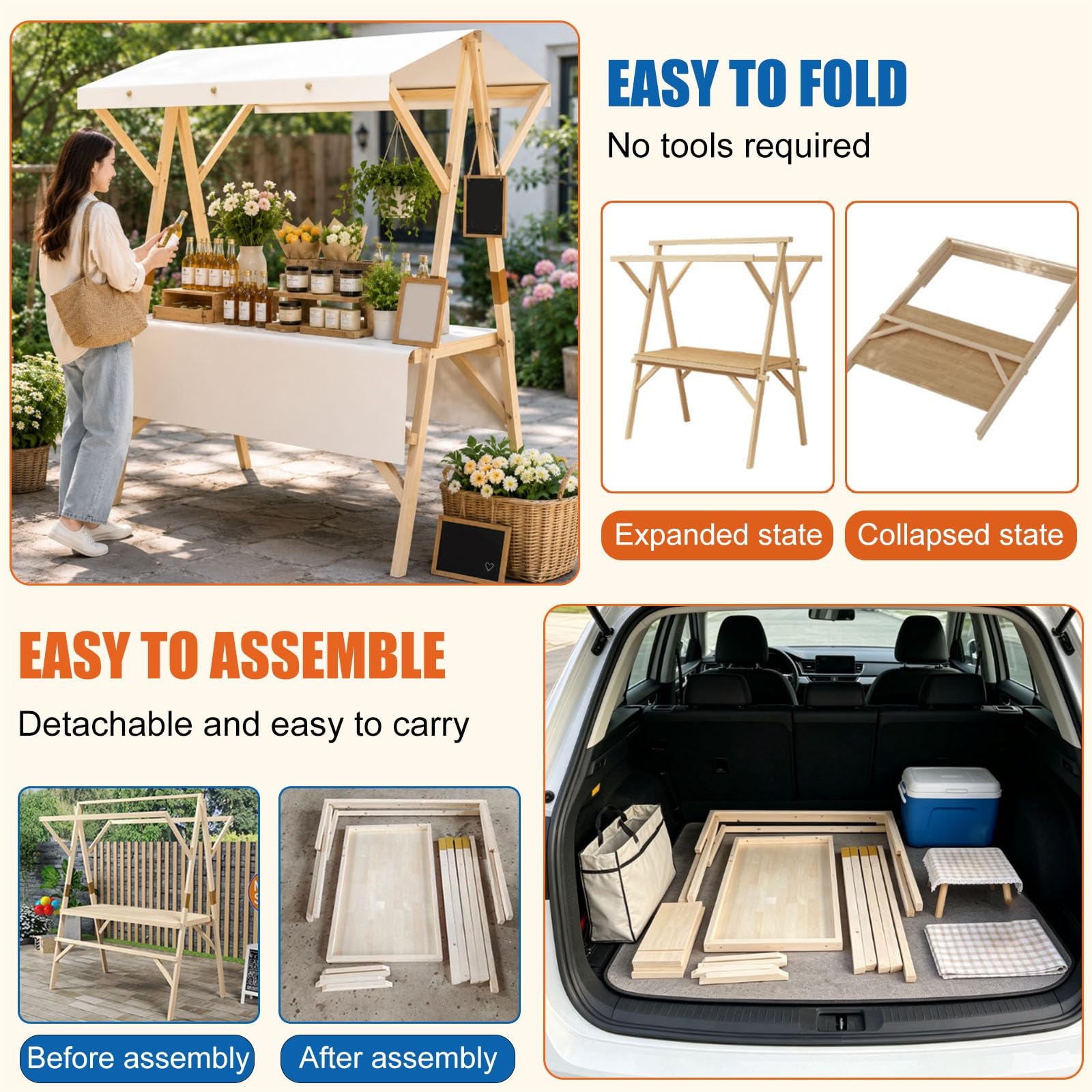 Banco da Mercato Portatile, Carrello Pieghevole per Venditori Ambulanti con Tettuccio, per Strade, Eventi, Mercati Agricoli e Fiere Artigianali, Portata 440 Lbs(Green,120cm/47.2in)