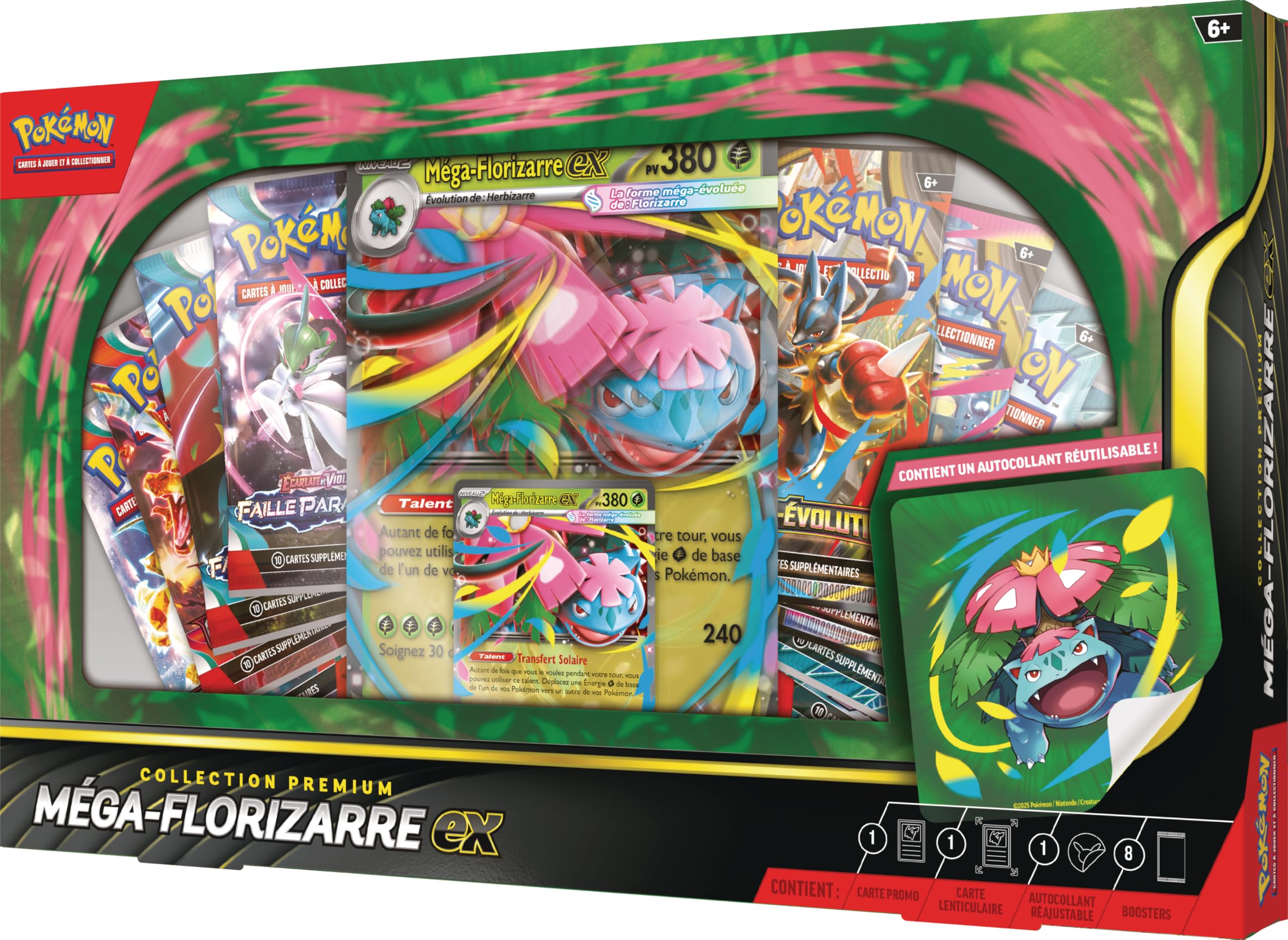 Pokémon : Collection Premium Méga-Florizarre-ex (1 Carte Promo Brillante, 1 Carte Promo Grand Format lenticulaire et 8 boosters) du JCC Pokémon