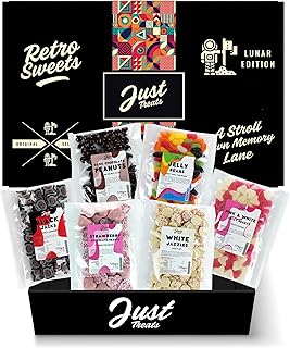 Just Treats Lunar Sweet Six Choc Hamper - Black Jack Chews, Dark Chocolate Peanuts, Jelly Beans, Jelly Pink & White Love Hearts, Pink Strawberry Choc Hearts and White Choc Snowies (2,6,17,18,27,30)