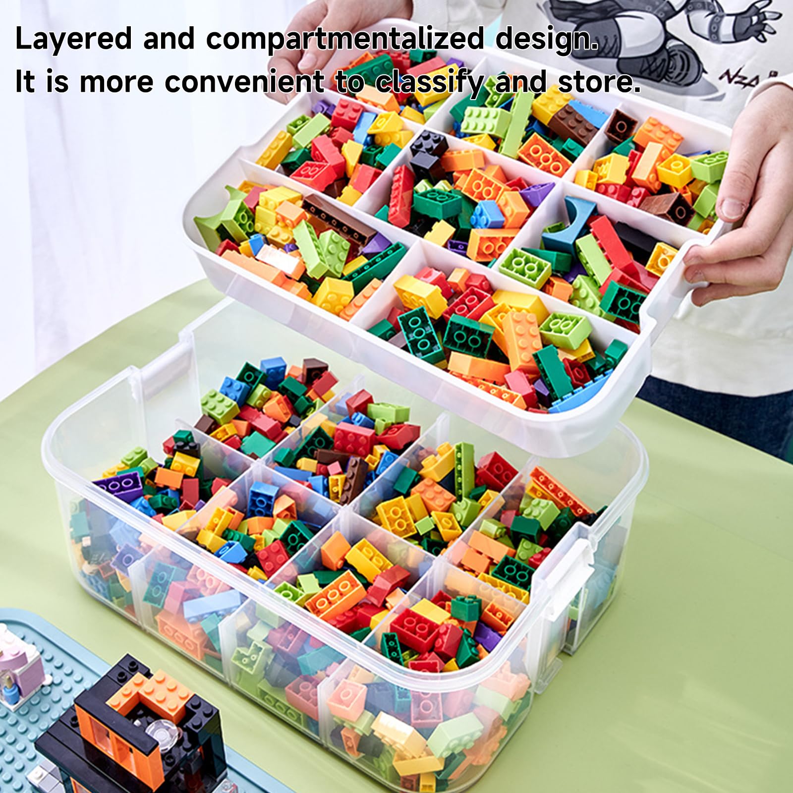 Scatole di conservazione per mattoncini Lego con coperchio, scatole di ordinamento per mattoncini impilabili, scatola trasparente per piccoli oggetti da gioco, contenitore organizzatore per mattoncini