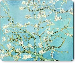 Mouse Pad with Art Design, Famous Painting Gel Mouse Pad for PC, Computer and Laptop, Rubber Base Medium Size 9.5 x 7.9 Inches Waterproof Smooth Surface Flower Flroal(Almond blossom by Vincent van Gogh)