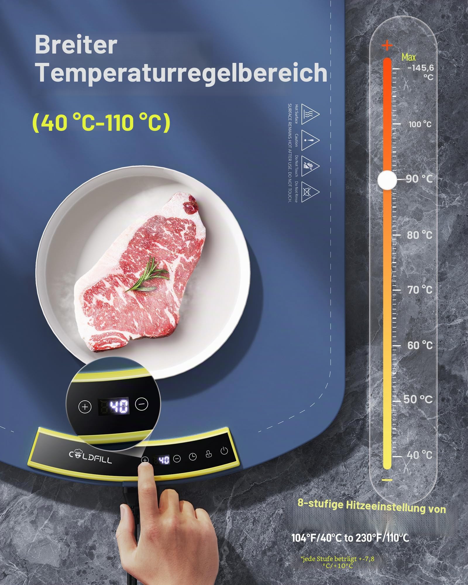 Elektrische Warmhalteplatte Faltbar 8 Temperatureinstellungen Schnelle Heizung 5s 4H Timing Silikon