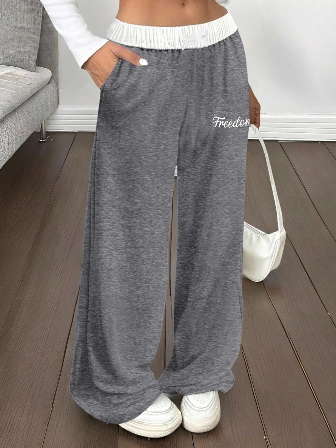 Girl's Baggy Sweatpants Letter Print Elastic Waist Wide Leg Pants Joggers Track Pants Trendy - Image 4