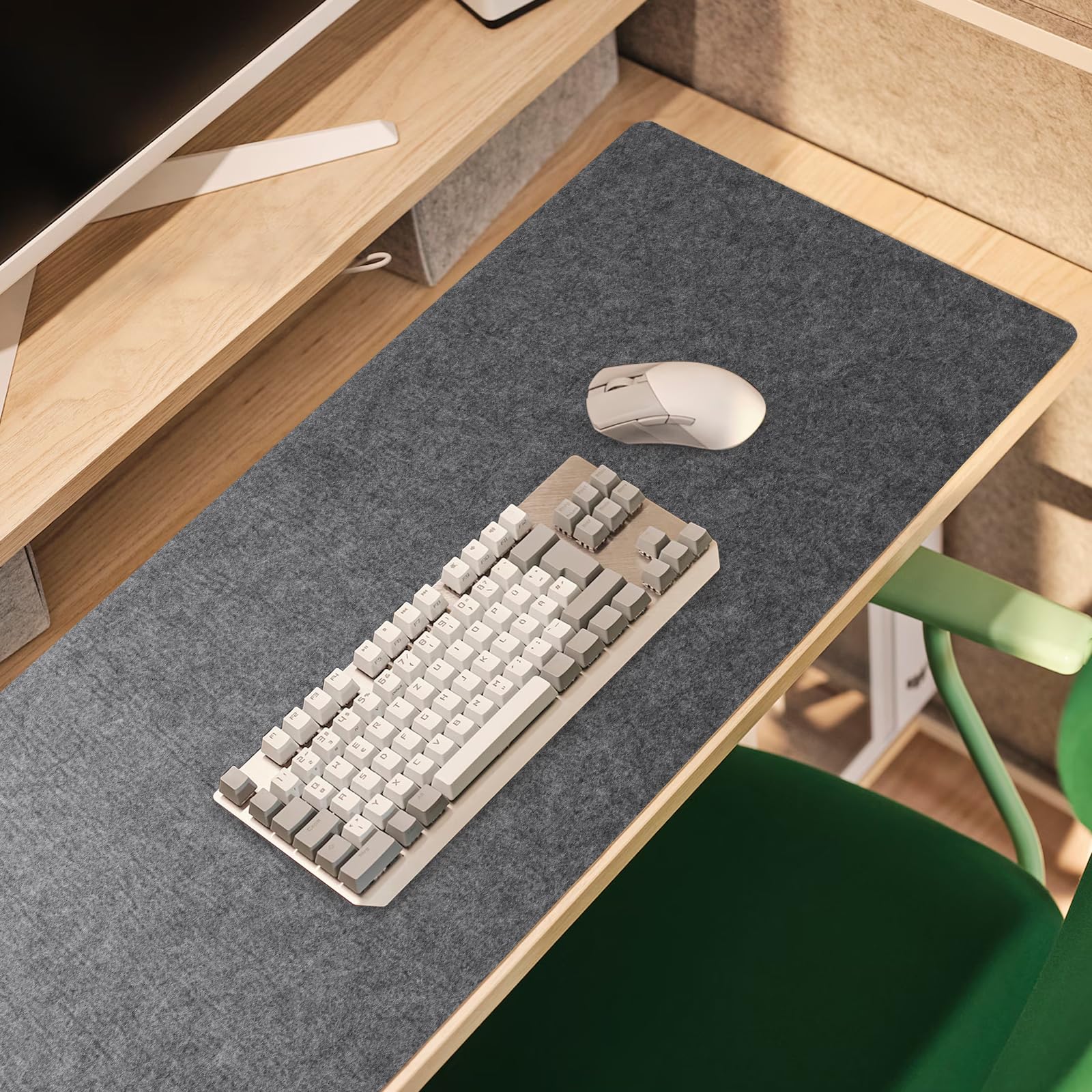2 Alfombrillas de Escritorio de Fieltro 90x40 cm Antideslizante, Tapete Grande para Ratón y Teclado, Protector de Mesa para Oficina, Hogar y Gaming