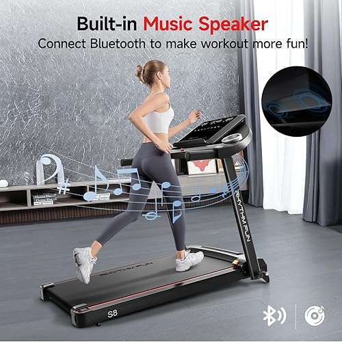 Miniatura 3 de RHYTHM FUN Treadmill with Incline, 8.0 MPH Treadmills for Home with 8% Incline, Foldable Treadmill with Handles, Low Noise Walking Pad for 300 lbs