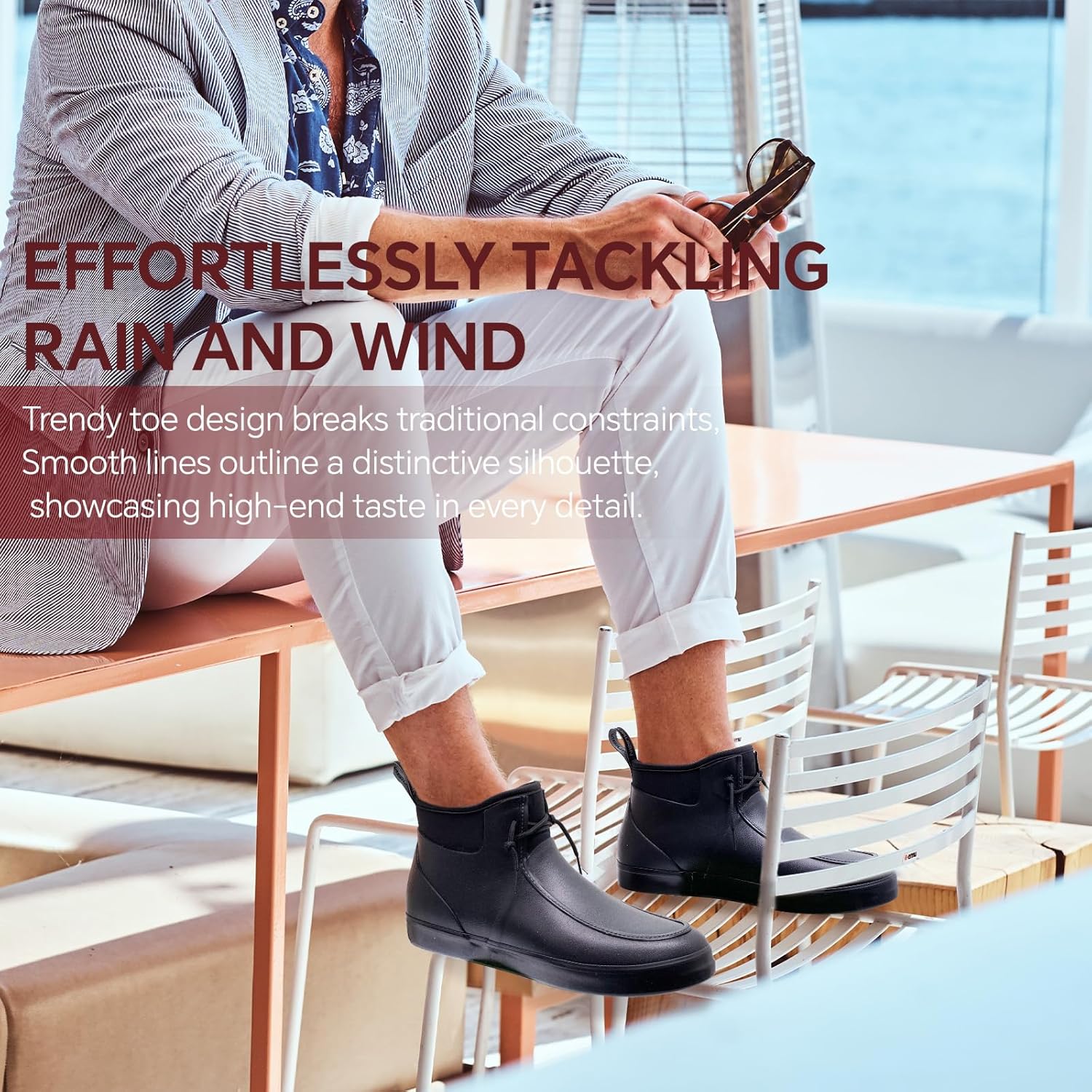 Furuian Deck Boots for Men Waterproof Rain Boots Durable Rubber Boots Comfortable Fishing Loafers Slip On Moc Toe Shoes Non Slip Boat Shoes for Fishing, Gardening, Daily, Working, Sailing - Image 5