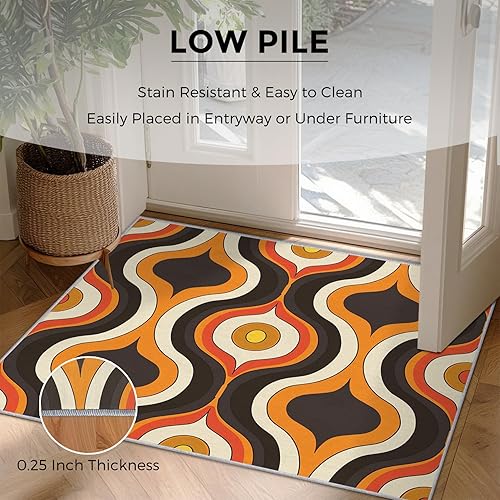 Miniatura 5 de Mid Century Modern Rugs for Home Decor, 5x6 ft, Retro 70s Swirl Area Rugs for Living Room, Soft Non Slip Washable Abstract Groovy Carpet Bedroom
