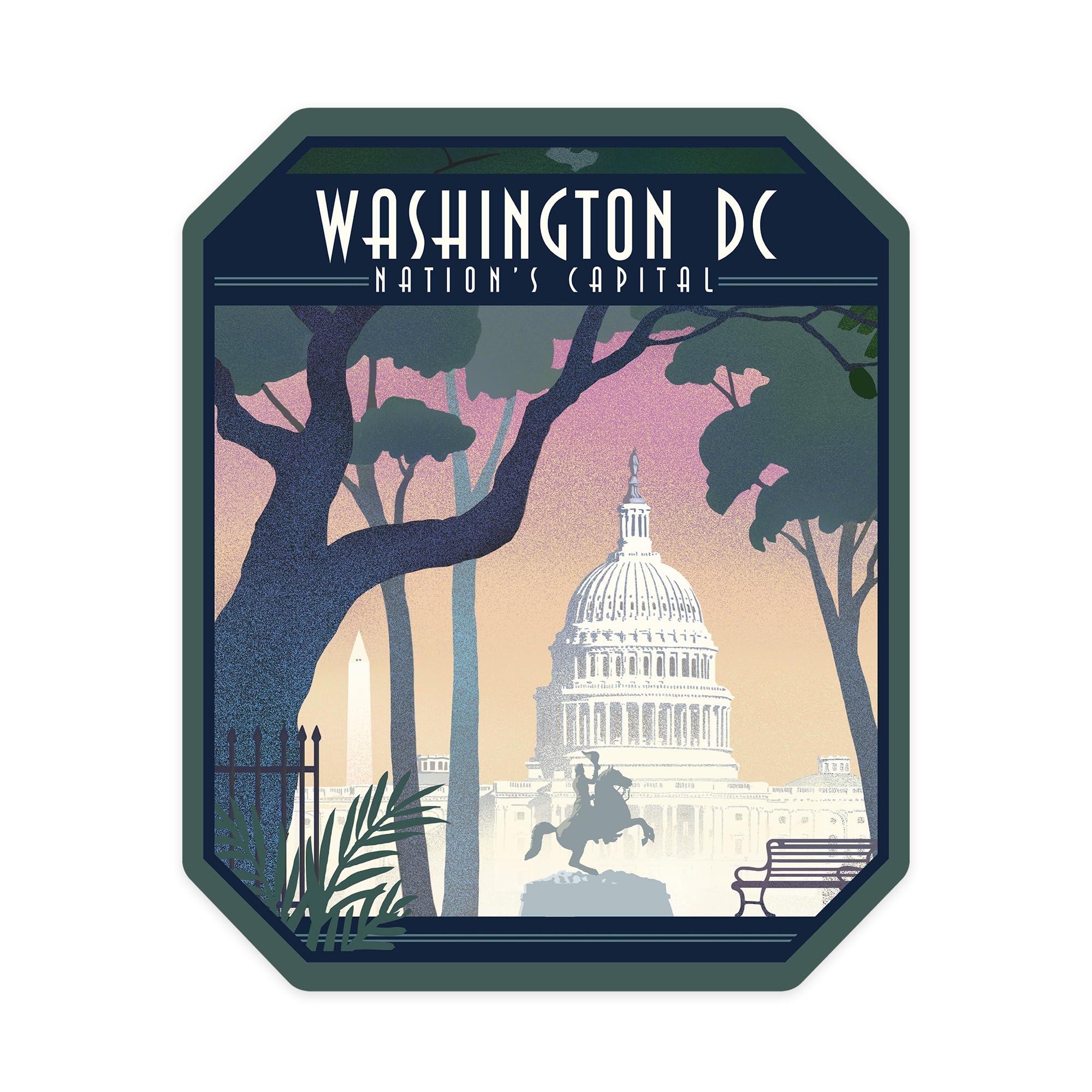 Lantern Press Sticker Washington, DC, Nation's Capitol, Lithograph, Die Cut Vinyl, (Waterproof Decal for Cars, Water Bottles, Laptops, Coolers), Small