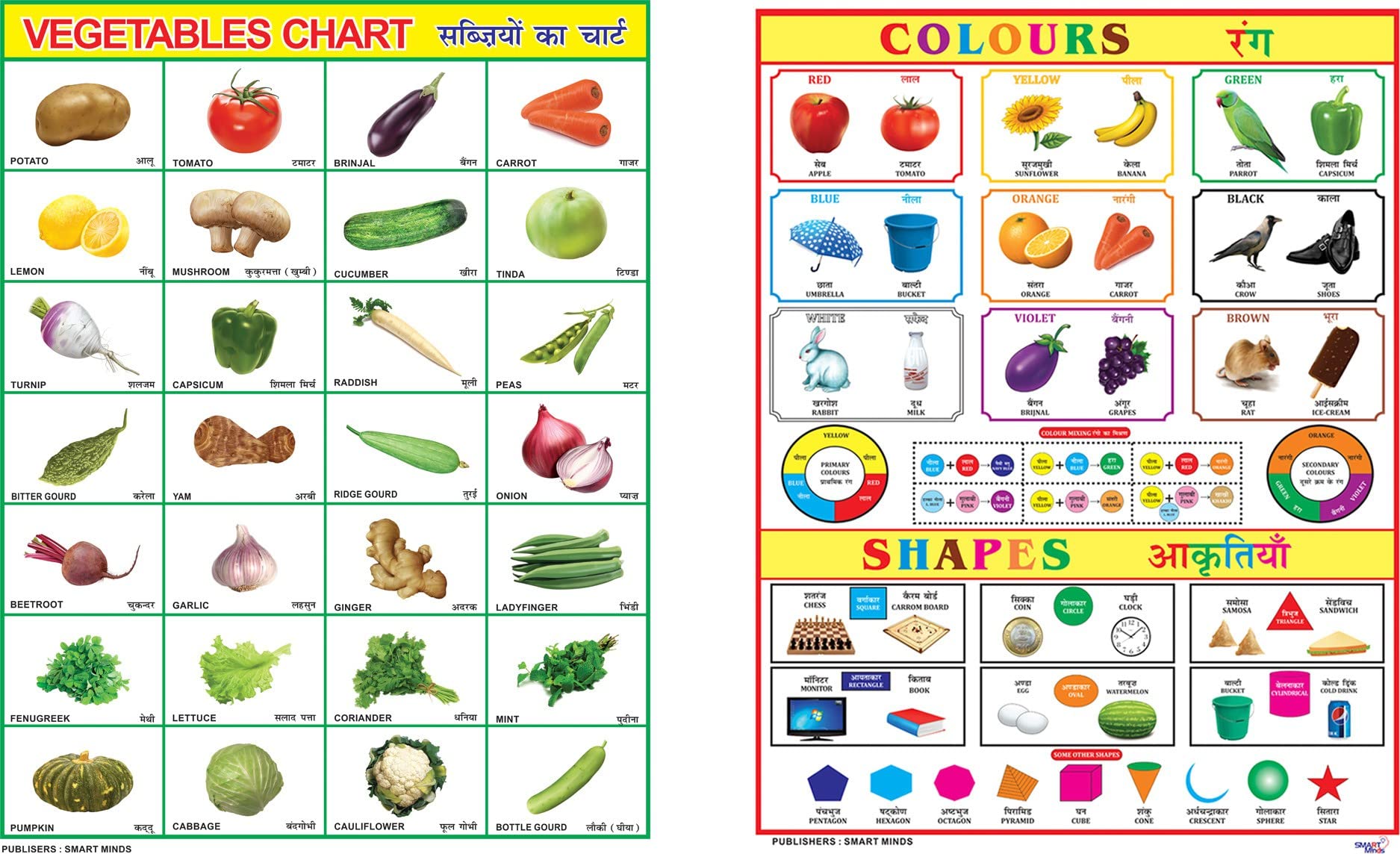 Eoi Marketing Combo Of 2 Chart Vegetables & Colours, Shapes Chart For Kids | 28X40Inch (70X100Cm)| Laminated Chart | Waterproof And Non Tearable Wall Chart-picture-17