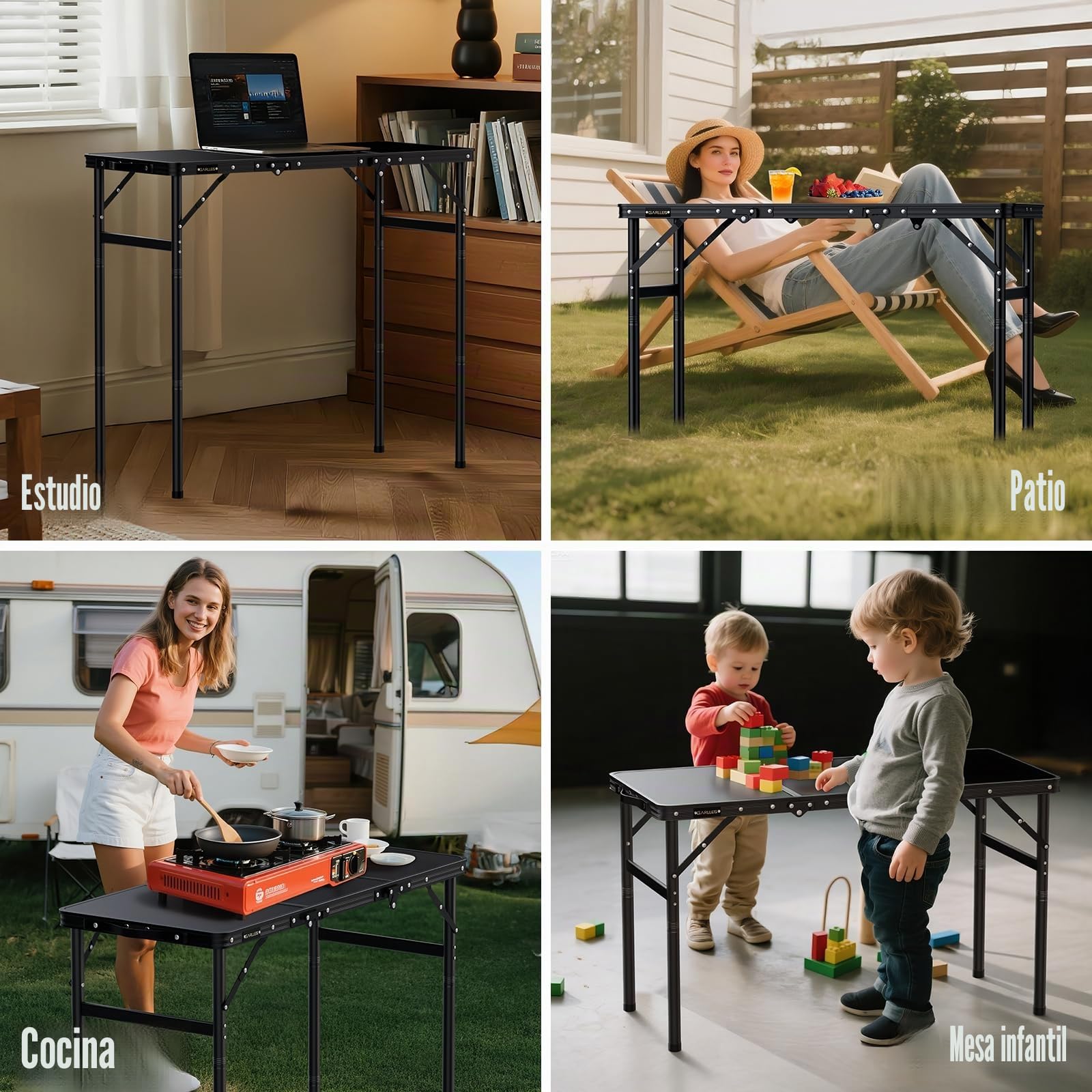 GARLLEN Mesa de Camping Plegable, Mesa de Picnic Ligera de Altura Ajustabl hasta 74, 7cm 90 * 40cm Mesa de Parrilla de Aluminio Portátil para Exteriores, Camping,Hogar