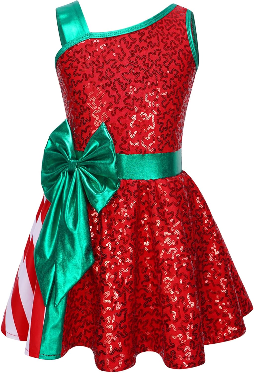 Girls Christmas Dance Dress Holiday Performance Costume | Candy Cane Inspired Sequin Tutu Dress for Christmas Pageants, Holiday Shows, Figure Skating and Winter Stage Performances