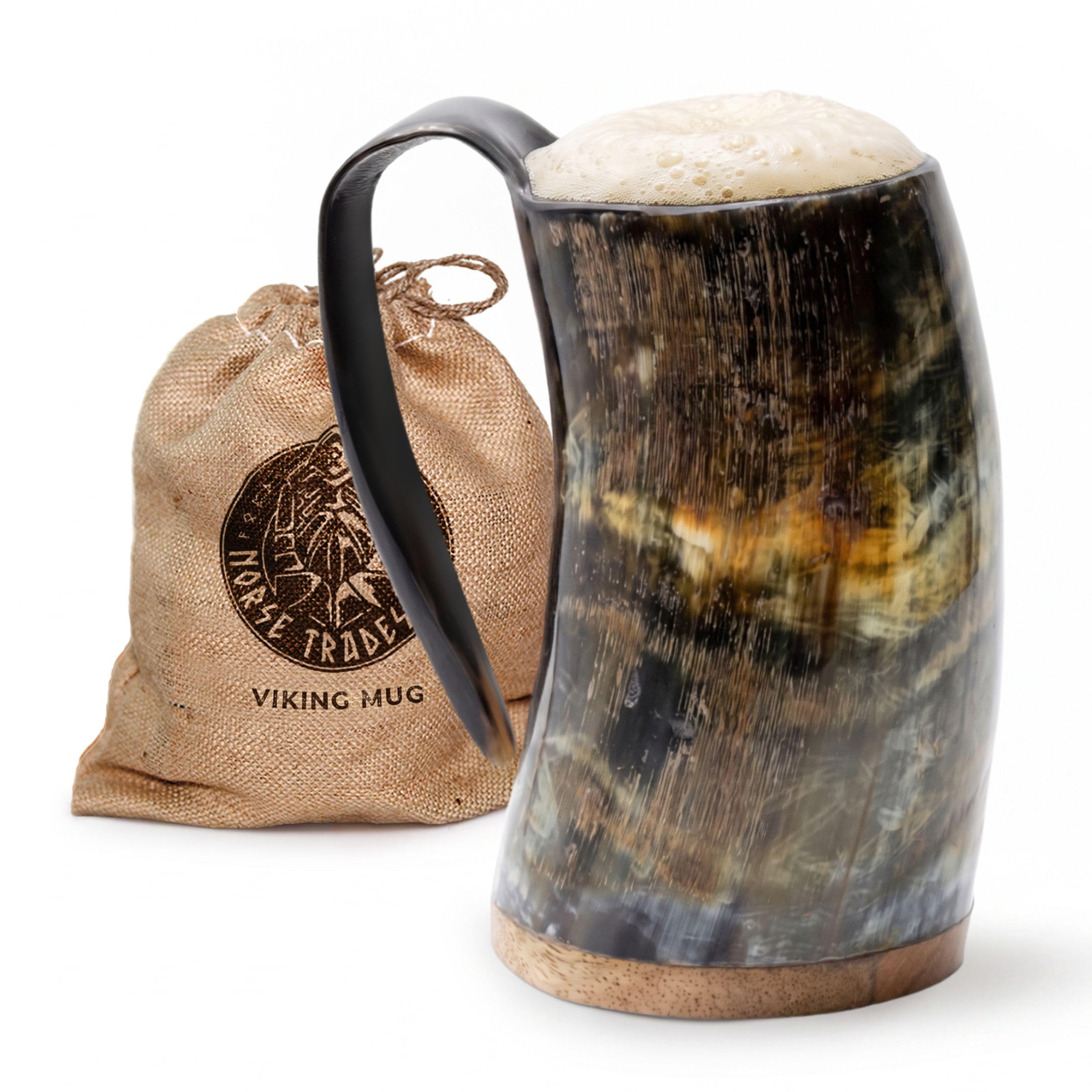 Norse Tradesman Viking Horn Mug, Dark Ox Horn, 12 oz