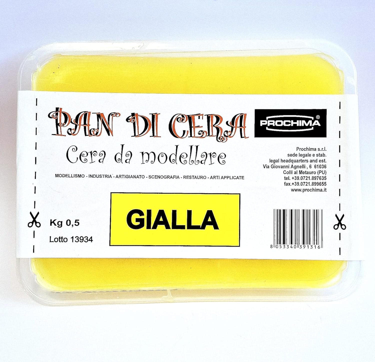 PROCHIMA, Wax Pan, Yellow Hard Modelling Paste, Made with Pure Waxes, Can Be Melted and Casted, Melting Point 75°C, 500g