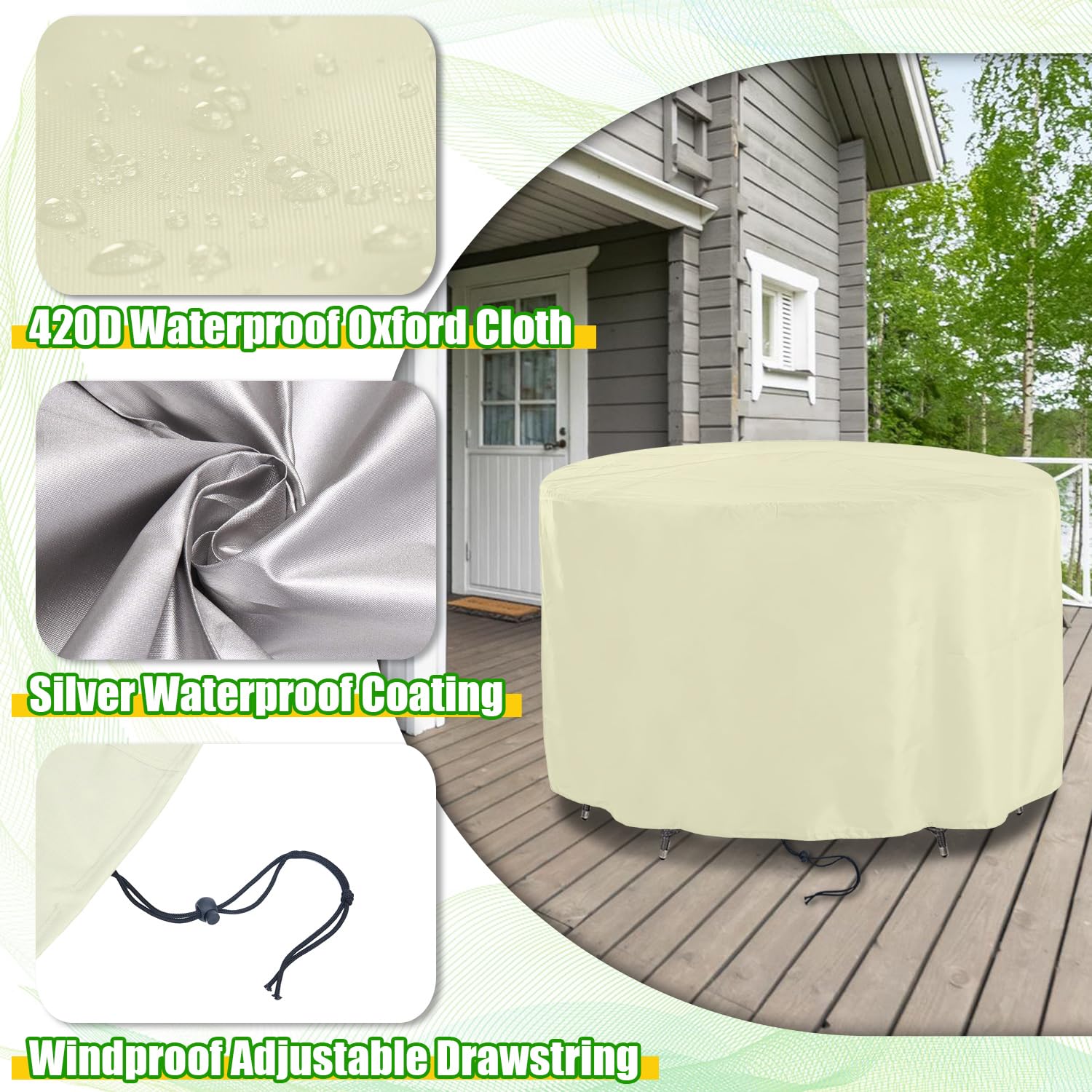 Housse De Protection Ronde Pour Table De Jardin - 160x100cm, Tissu Oxford 420D Imperméable Et Anti-UV - 4