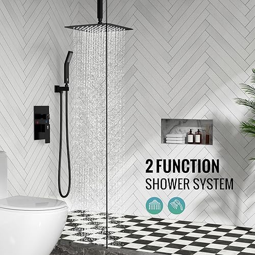 Miniatura 42 de SR SUN RISE Sistema de ducha montado en el techo de 12 pulgadas, mezclador de lluvia, sistema de cabezal de ducha de lluvia, dorado cepillado, Oro