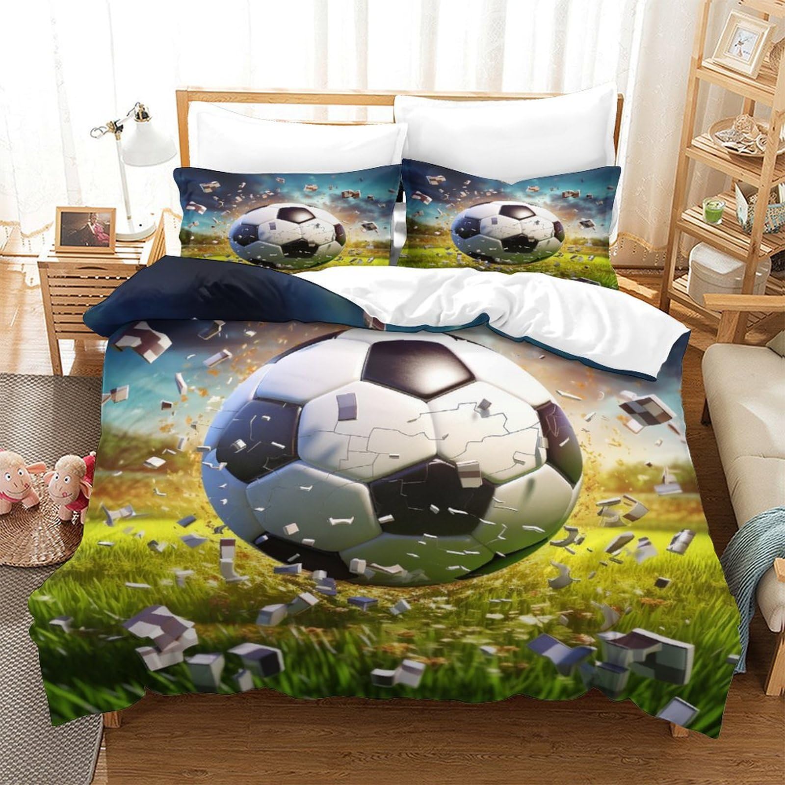 Ensemble de literie football 3D le cadeau idéal pour décorer la chambre d'un fan de football