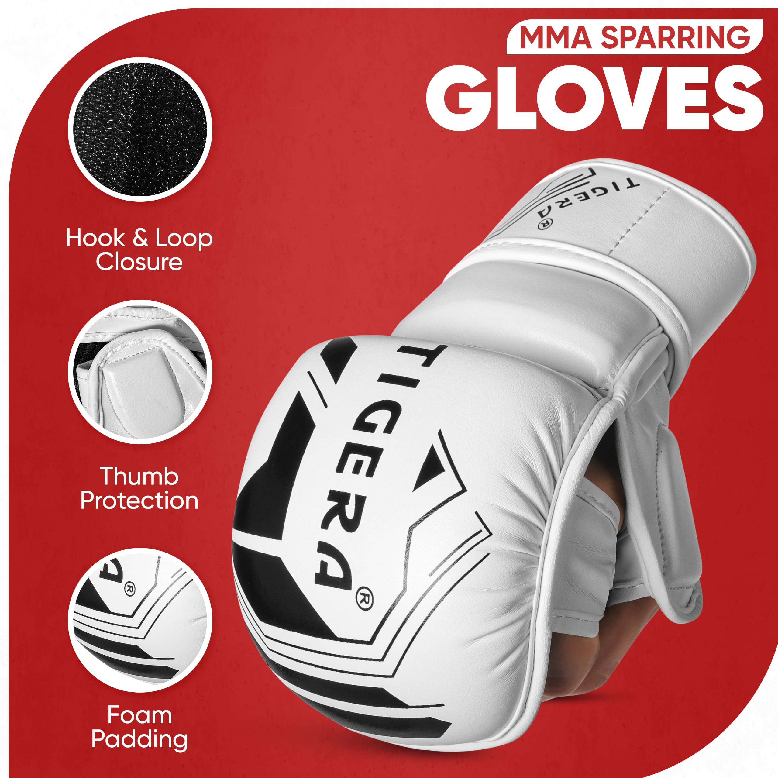 TIGERA Guanti MMA | Open Palm Sparring & Grappling Mitts | Martial Arts for Men & Women | Wrist Support | Combat Sports: MMA, Boxing, Muay Thai, Kickboxing
