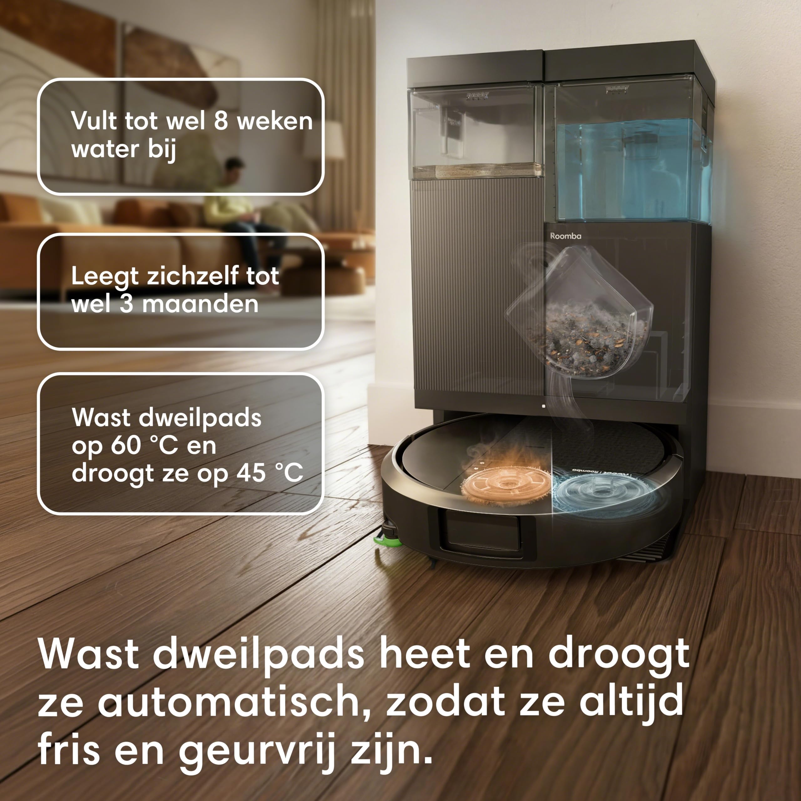iRobot Roomba® Plus 516 Combo Roboter + AutoWash™ Dock, 22Kpa, Multifunktions‑Dock, Clearview LiDAR, Entleert-Sich, Zusätzliches Zubehör, Schwarz