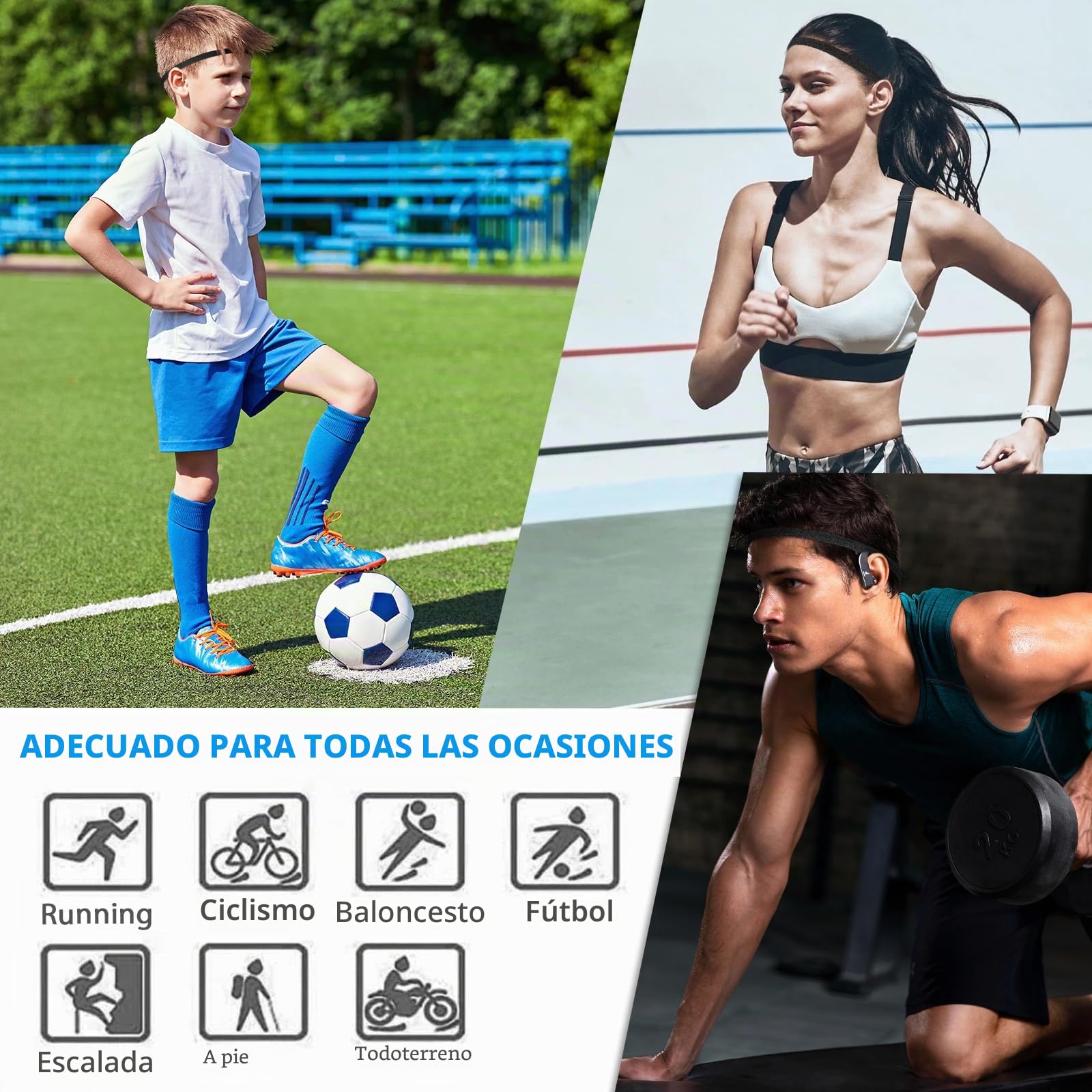 Blooms Cinta Pelo Deporte, 6 Piezas Cintas Pelo Mujer Hombre y Niños Deportivas Diadema Elastica Antideslizante Cintas Pelo Deportivas para Yoga Jogging Correr Futbol