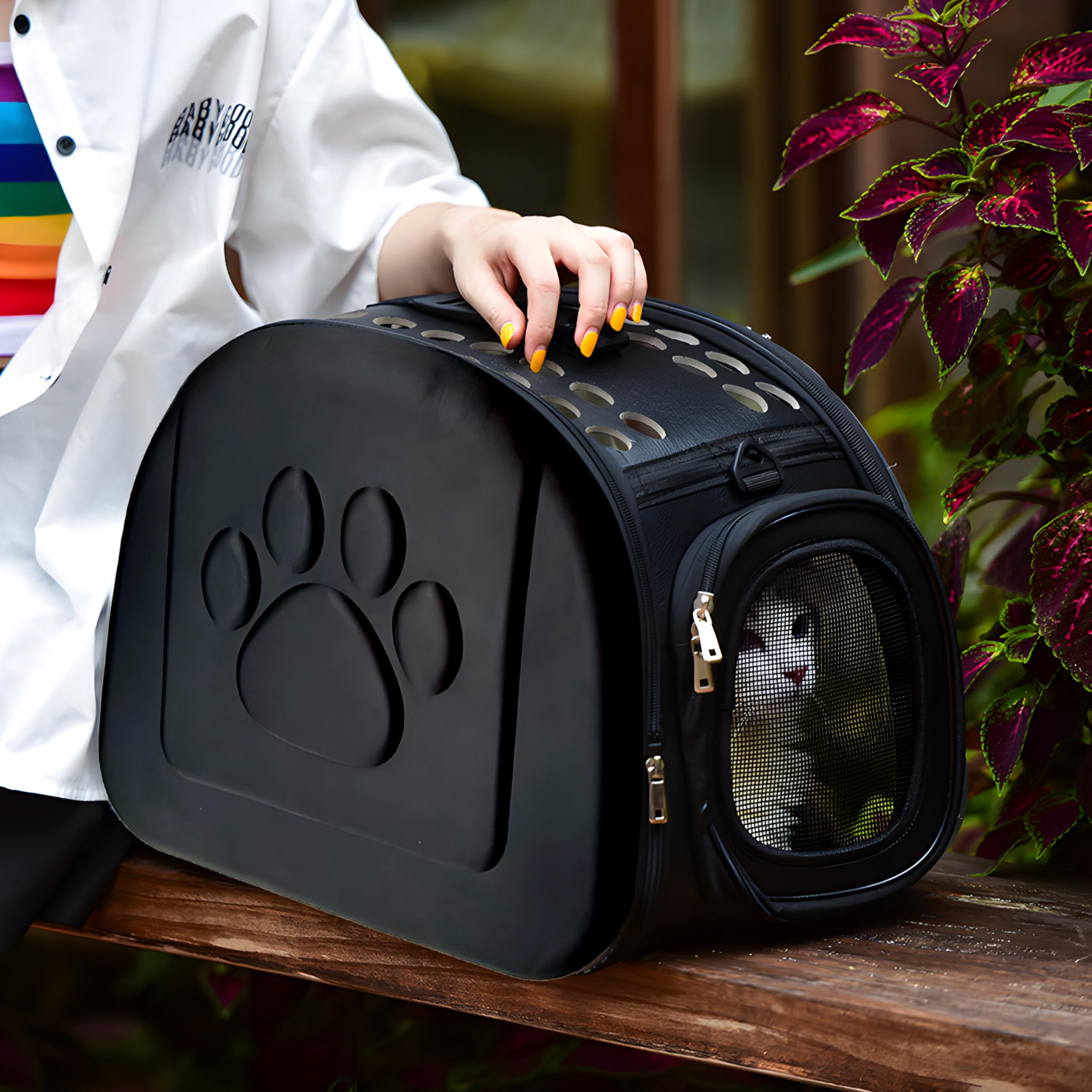Retoo Sac de Transport, Cage de Transport pour Chat et Chien 43 x 32 x 27 cm - Sac de Transport Pliable pour Petits Chiens - Cage de Transport pour Chatons, Chiots et Lapins - Noir