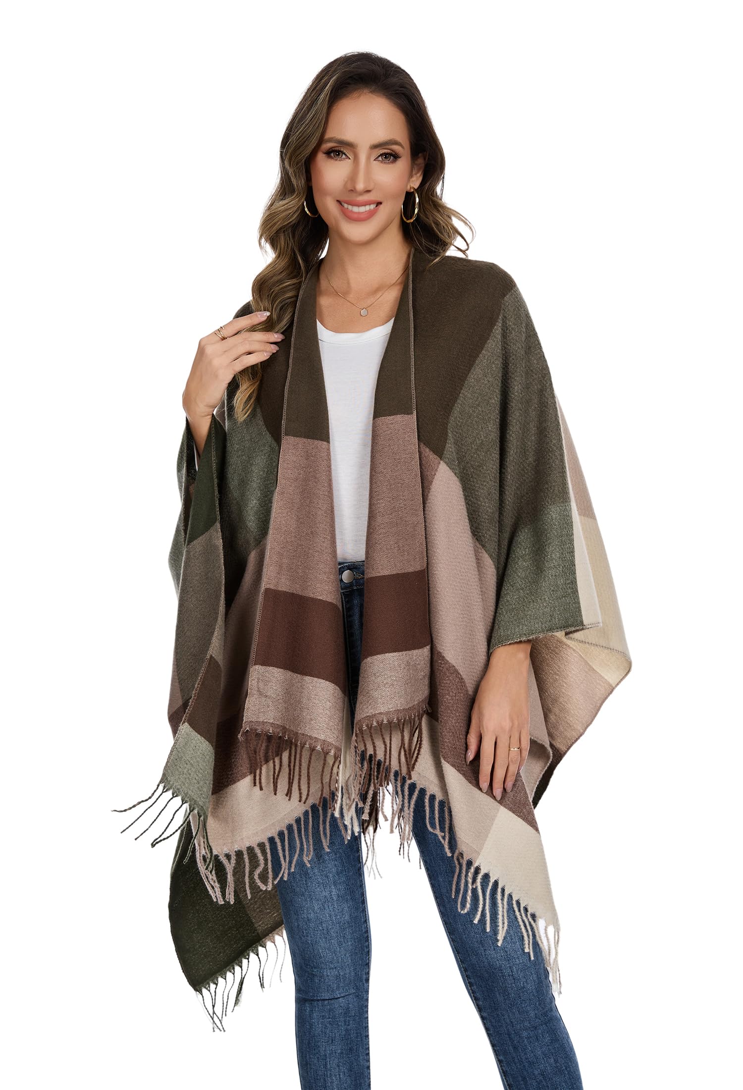 Damen Poncho Schal, Strick Cape Umhang mit Offener Front, Elegante Stola Pashmina Poncho-Decke für Frühling, Herbst und Winter