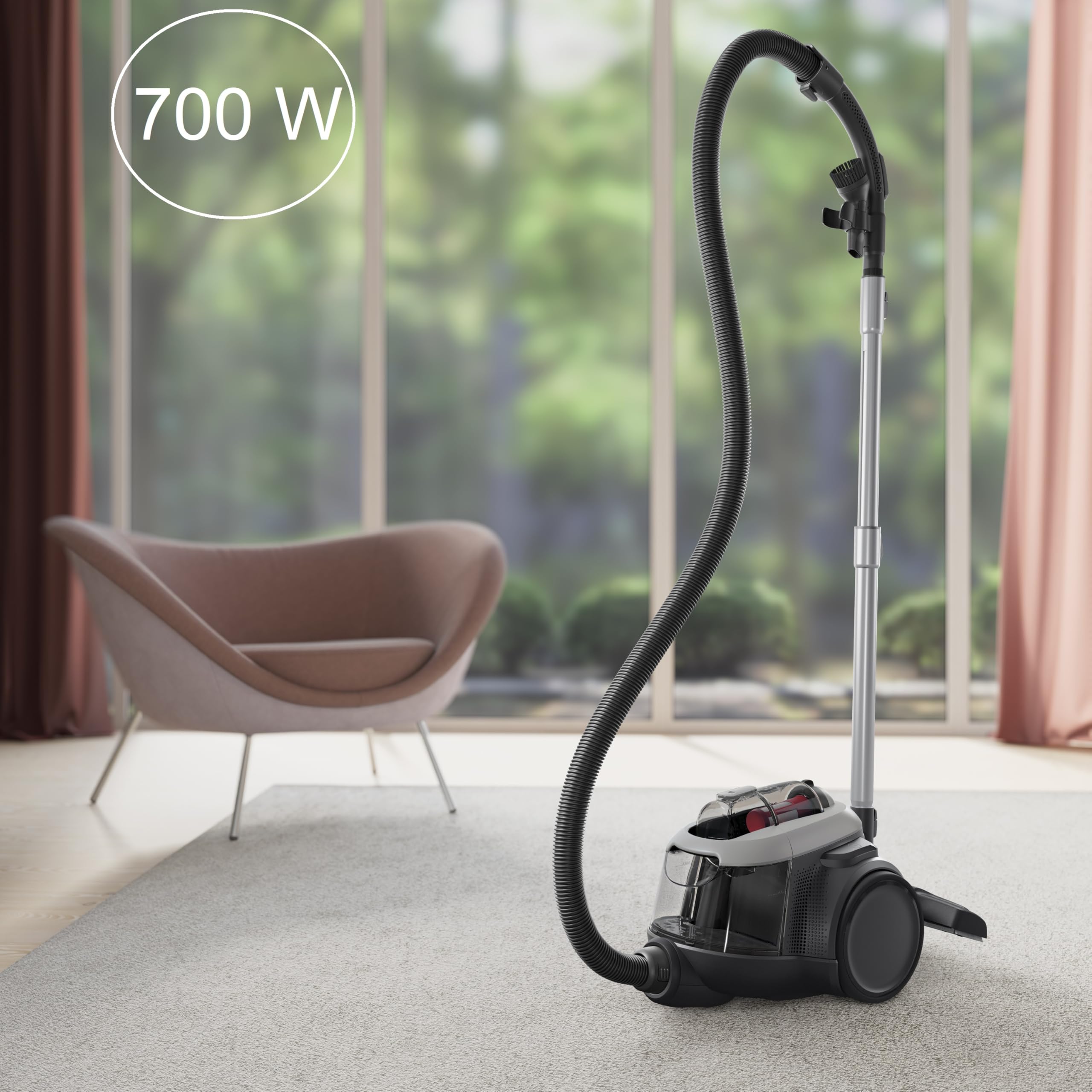 Electrolux Animal 600 EL61A4UG, Aspirateur Traineau sans Sac, Accessoires Poils d'animaux, 6 étapes de Filtration, Gain de Place, Technologie Cyclonique, Gris