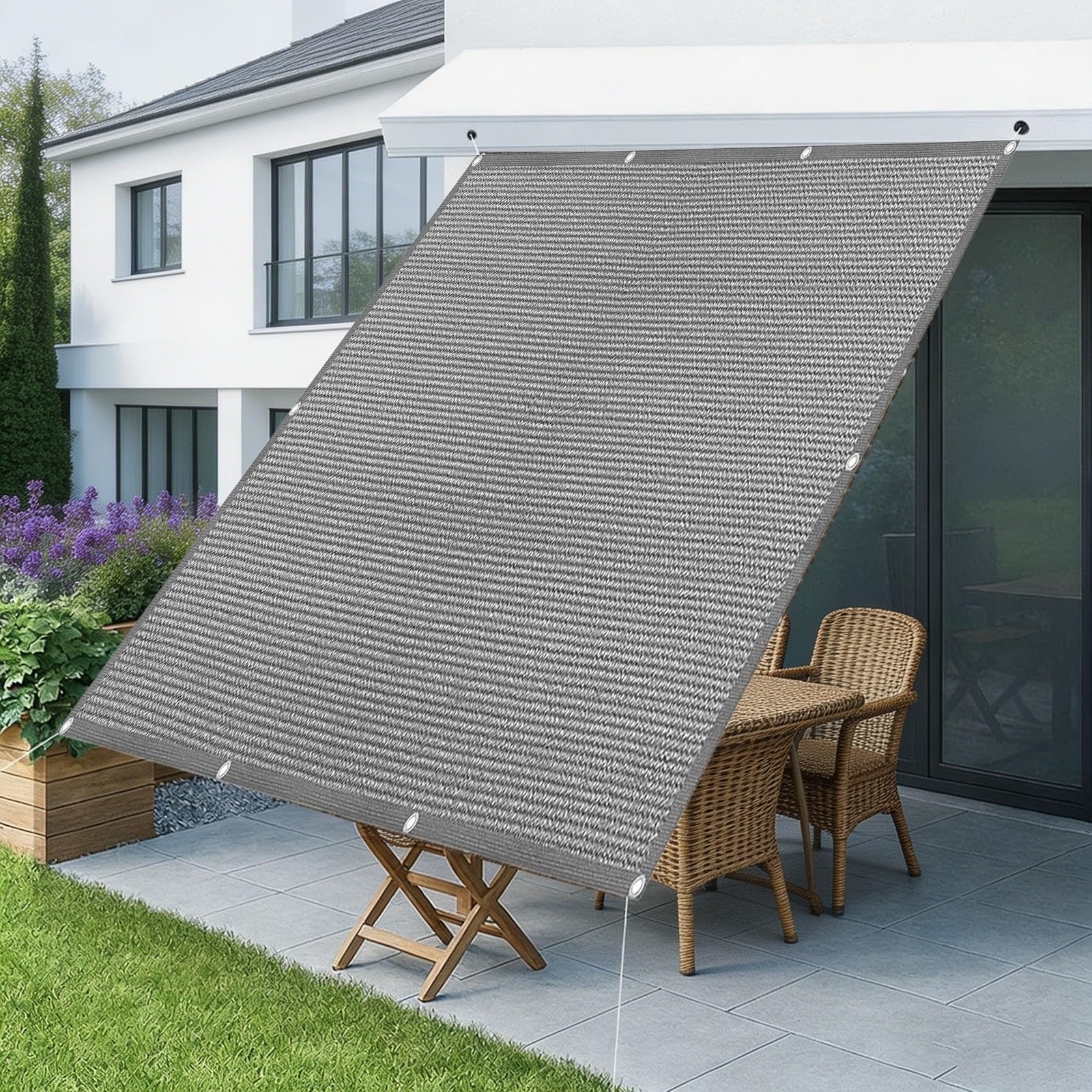 Prostokątny Żagiel Przeciwsłoneczny 220 x 220 cm HDPE Ochrona Przeciwsłoneczna I UV Oddychający Kształt Prostokąta Siatka Zapewniająca Prywatność Do Ogrodu, Szary