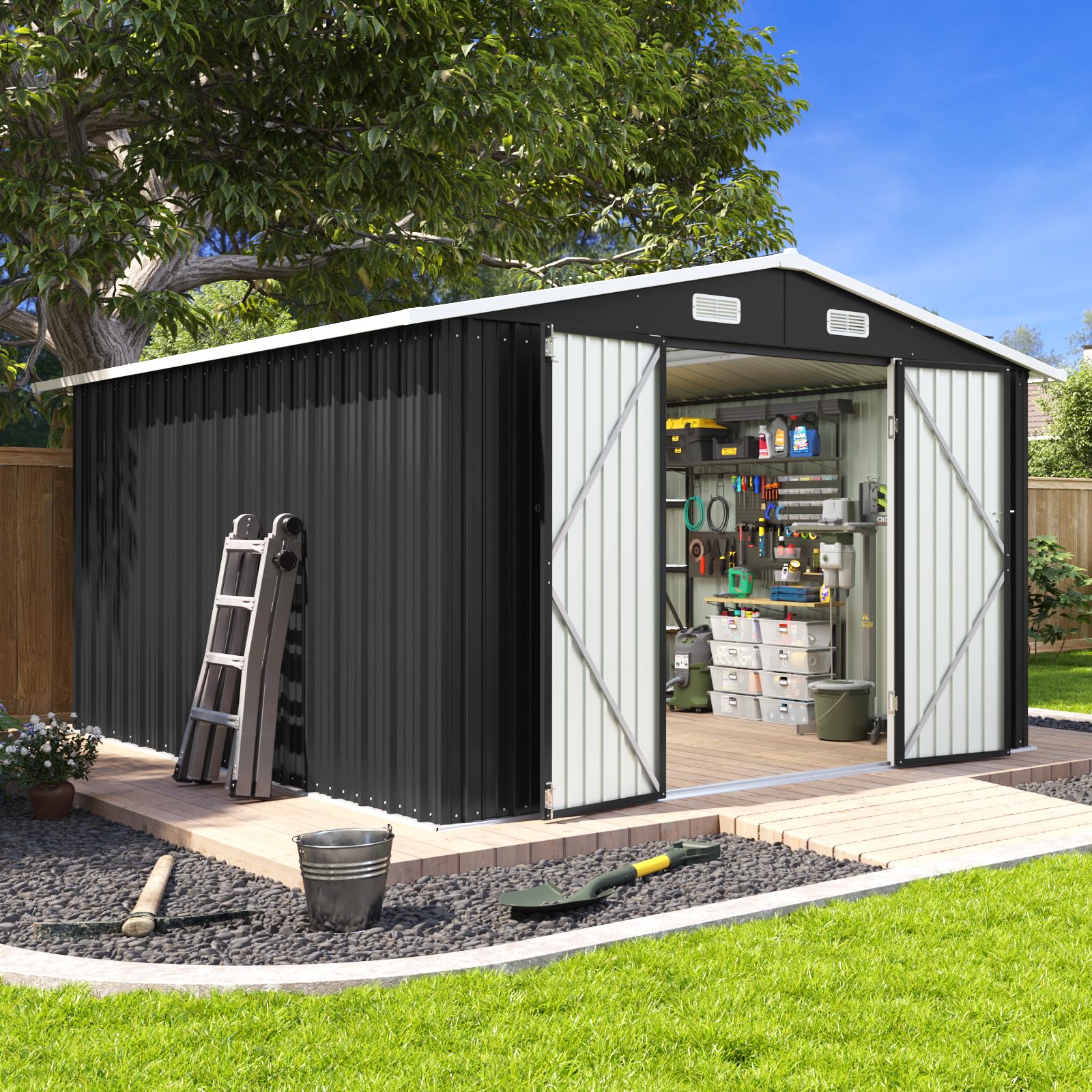 Amazon.com : Aoxun 10 x 12FT Outdoor Storage Shed with Double