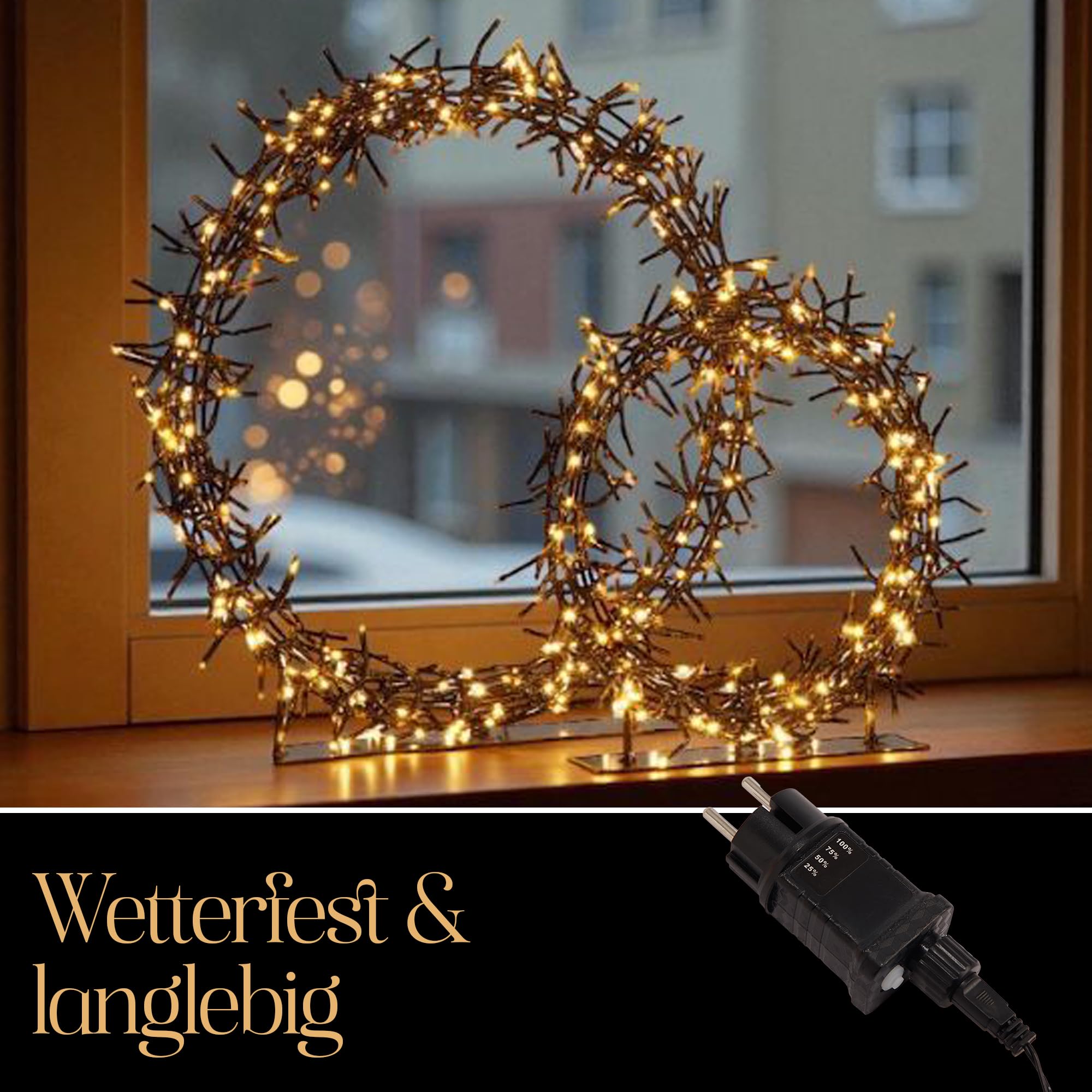 Meisterhome® LED Kerzring 2er-Set – Ø30 cm 280 LEDs & Ø45 cm 440 LEDs – Dekorationsring/Weihnachtskranz mit Beleuchtung – Warmweiß – Timer & Dimmer – für Innen- und Außenbereich