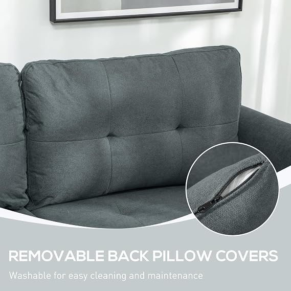 HOMCOM Corner Sofa with Storage, 2 Seater Modular Sofa Set, Dark Grey