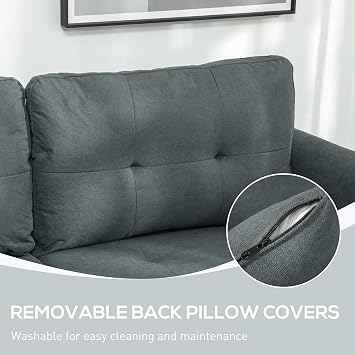 HOMCOM Corner Sofa with Storage, 2 Seater Modular Sofa Set, Dark Grey