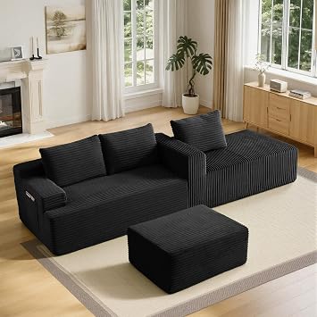 96" U-Shape Boneless Couches for Living Room, Sectional Cloud Couch with Deep Seat Chaise, Modular Sectional Sofa for Apartment, No Assembly Required