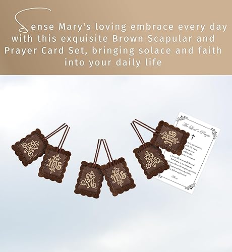 Miniatura 2 de Collar de tela católica de Escapularios marrones Escapulario marrón católico bordado para hombres y mujeres, tarjeta de oración del Señor -