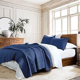 29 Farmhouse Bedroom Ideas With Rustic Cozy Vibes 109 HORIMOTE HOME 100% Cotton Quilt Set Queen Size, Navy Blue Pre-Washed 3-P...