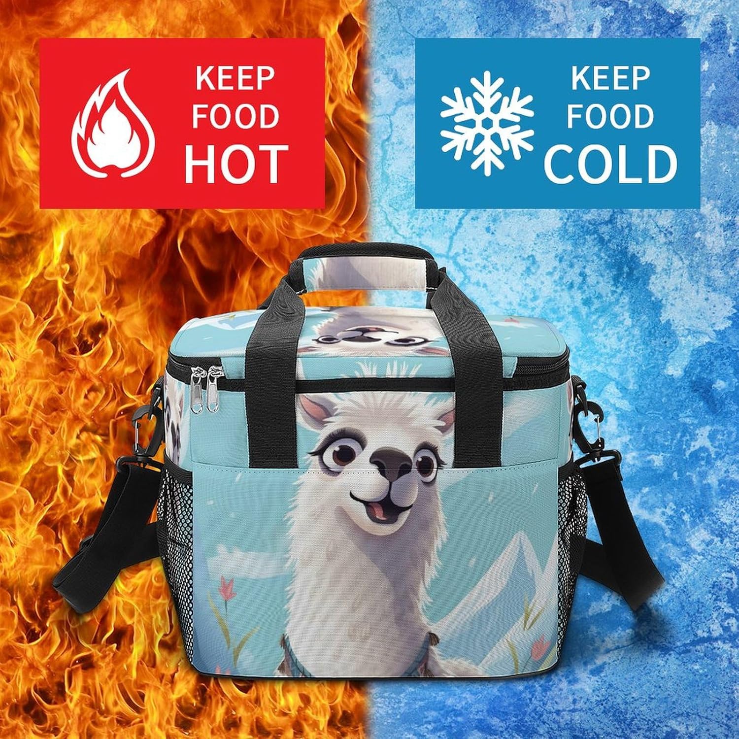Large-Capacity Oxford Cloth Llama2 Printed Camping Ice Bag, Outdoor Portable Insulation and Cold Storage Bag, Enjoy A Cool Camping Time