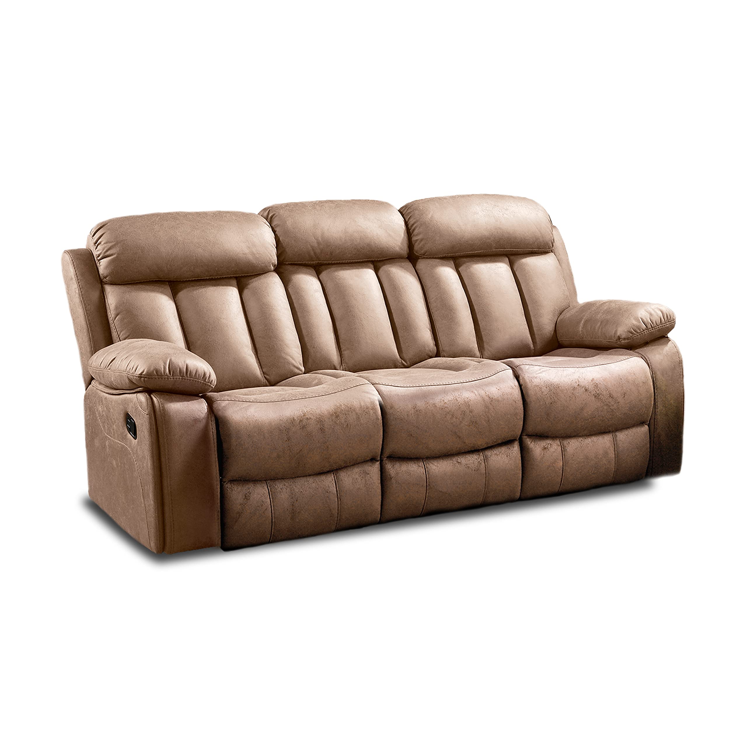 duehome | Sofá 3 Plazas, Sofá Reclinable, Asiento de Descanso, Modelo Kendal, Acabado en Tejido Color Beige, Medidas: 208 cm (Largo) x 101 cm (Alto) x 97 (Fondo)