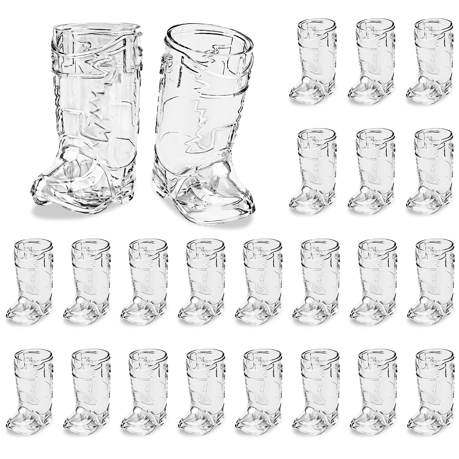 Cowboy Boot Shot Glasses, 24 Pcs 1 Oz Mini Plastic Boot Shot Glass, Reusable Plastic Boot Cups for Cowboy Cowgirl Western Theme Party Supplies Bachelorette Birthday Party Favors (Clear)