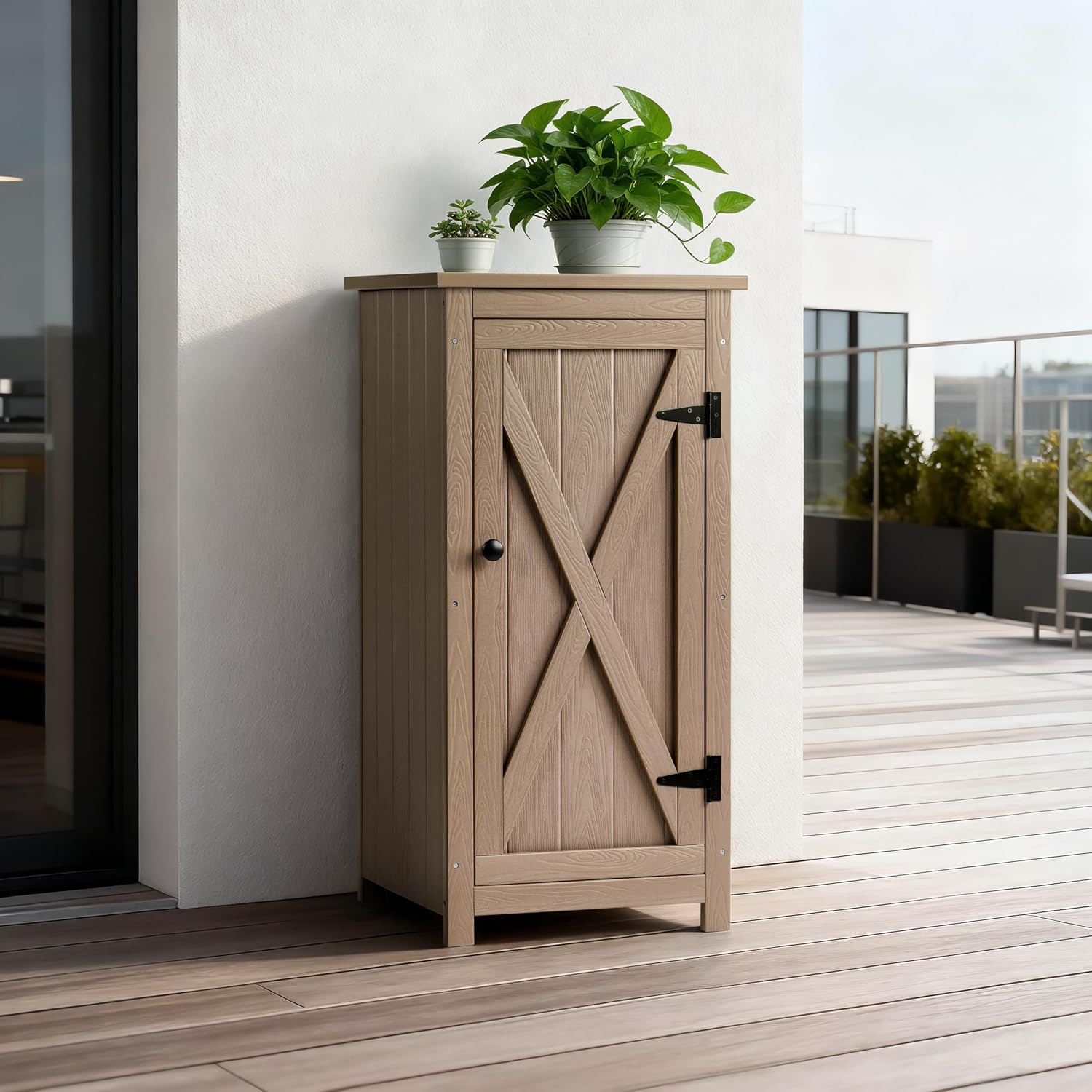 HABAU Outdoor Storage Cabinet Weatherproof, Small HIPS Patio Cabinet with Adjustable Shelf, Waterproof Outside Storage for Backyard, Garden, Deck, Poolside – 17.72" W x 17.72" D x 35.83" H