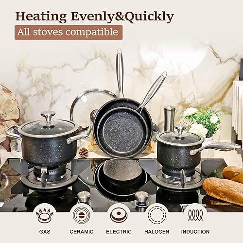Miniatura 5 de Vvwgkpk Juego de ollas y sartenes de acero inoxidable, juego de utensilios de cocina antiadherentes, juego de 7 ollas y sartenes con sartenes y