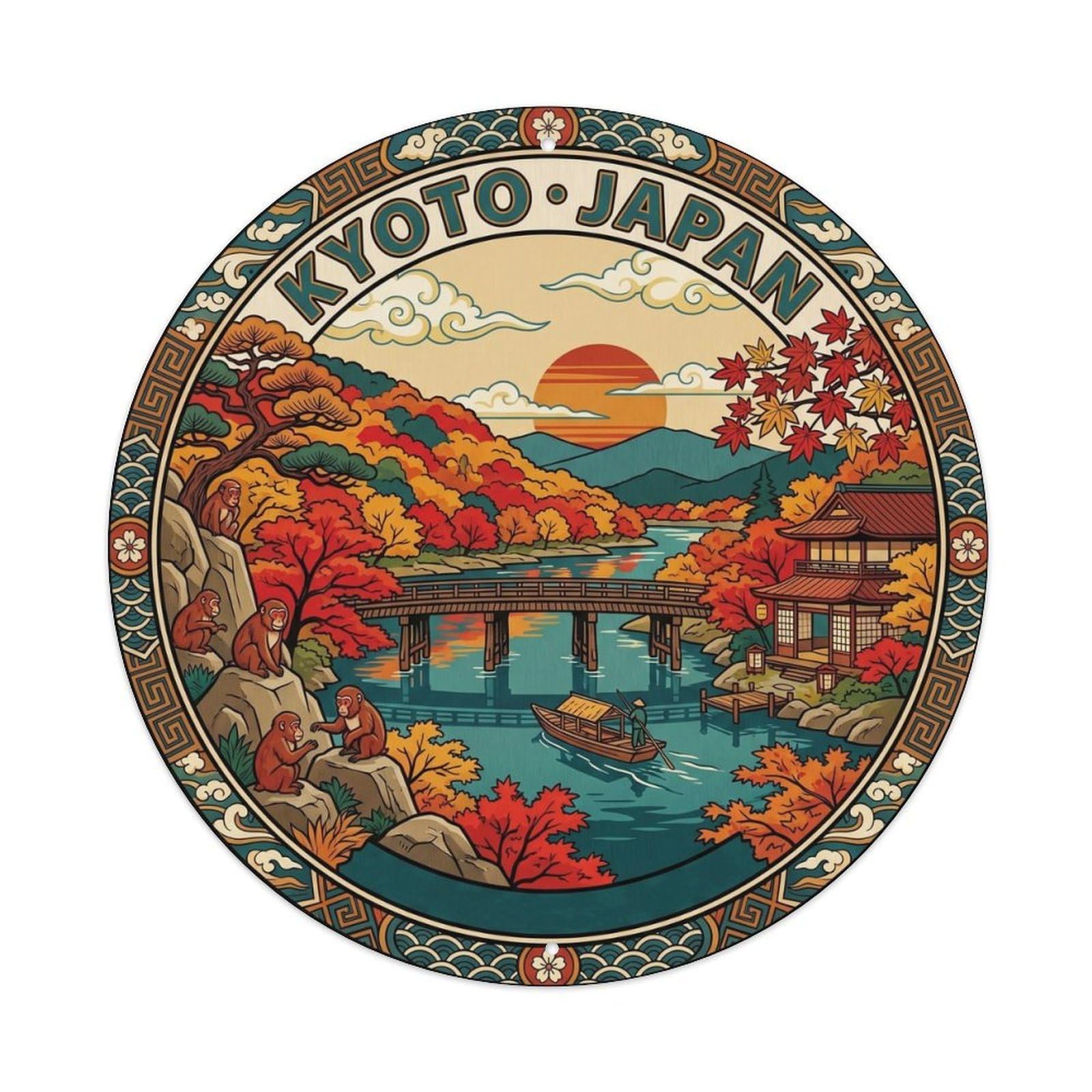Kyoto Arashiyama Autumn Maple River Travel Harbor Metal Tin Sign