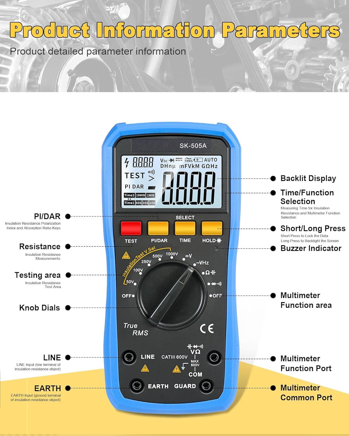 2-in-1 Insulation Resistance Meter & Digital Multimeter, 20GΩ/1000V Megohmmeter with Auto Range, Data Hold, AC/DC Voltage Tester, Capacitance Measurement for Electrical House Testing